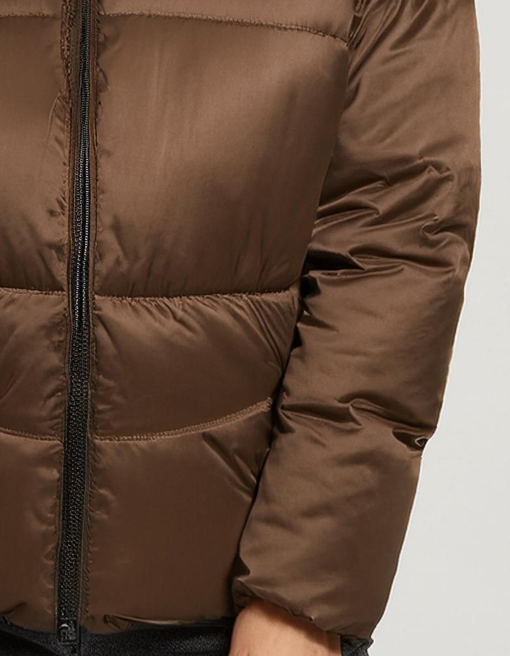 Mocha Brown Zip-Up Puffer Jacket 3