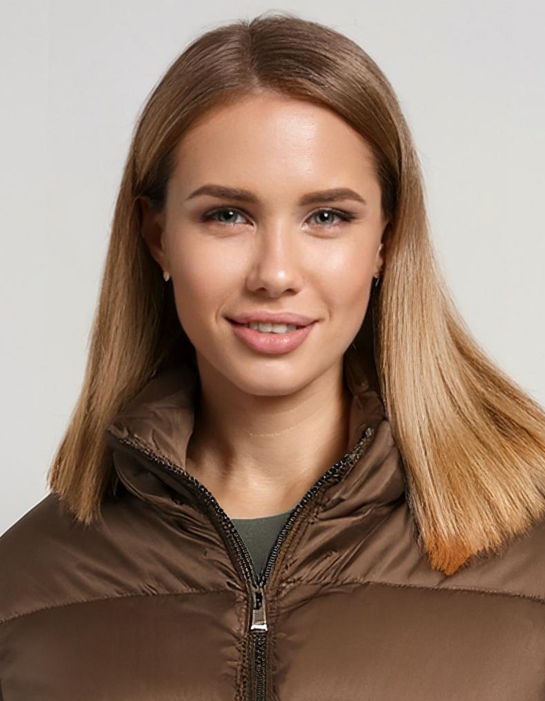 Mocha Brown Zip-Up Puffer Jacket 4
