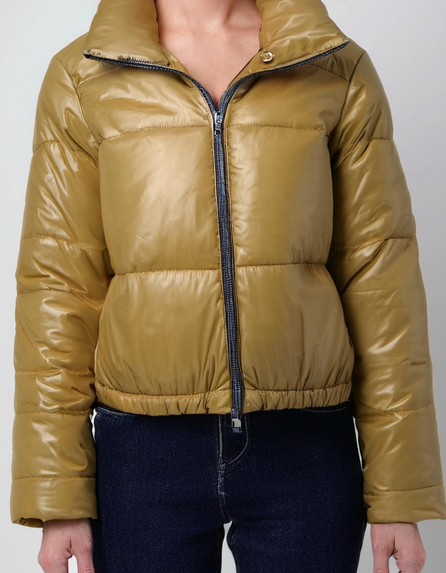 Mustard Yellow Cropped Puffer Jacket 2