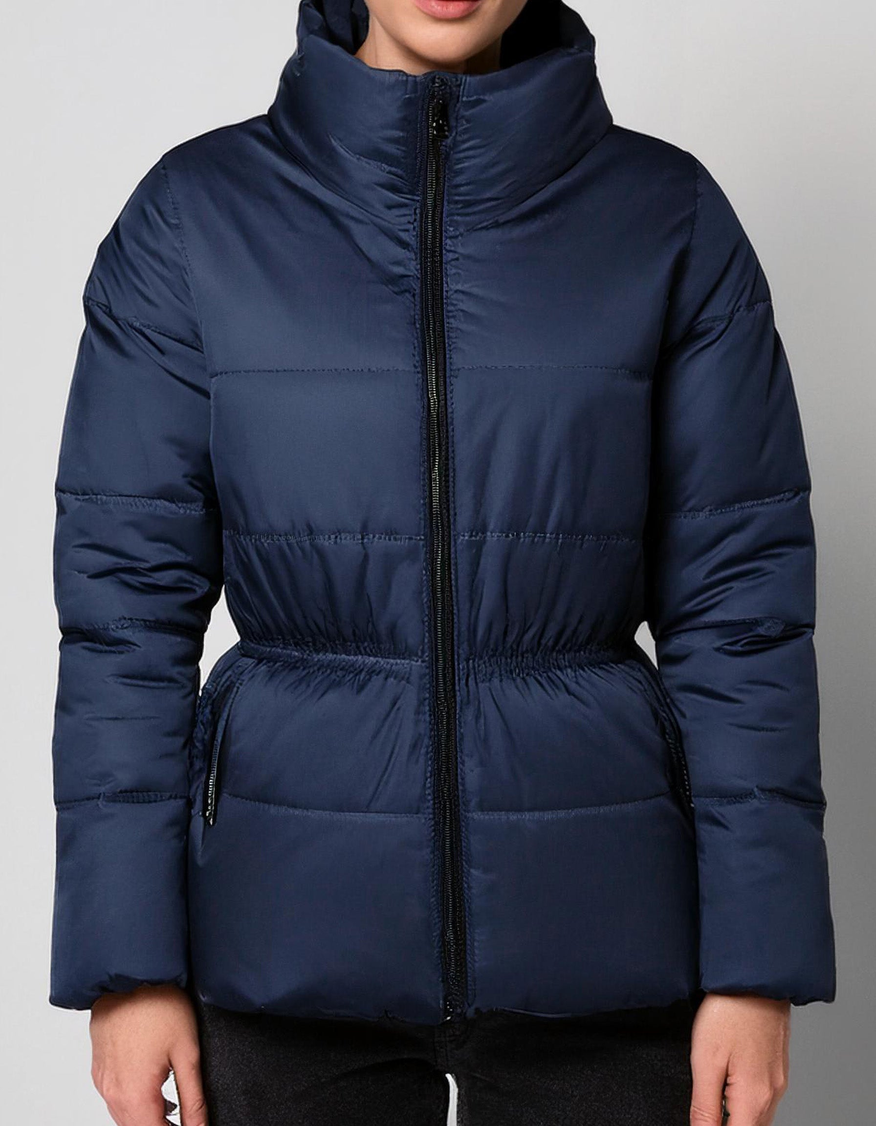 Navy Belted Puffer Jacket Coat 2