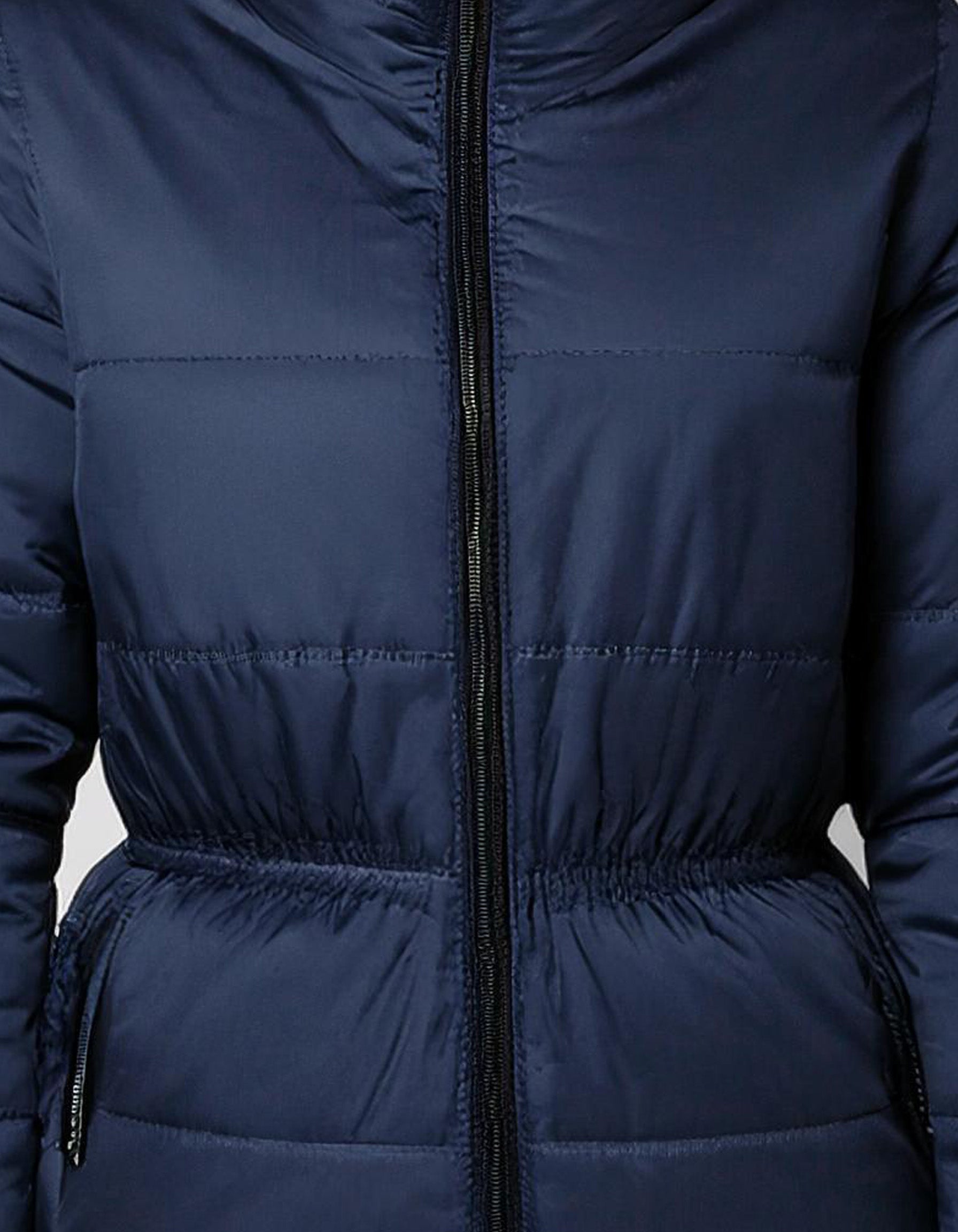 Navy Belted Puffer Jacket Coat 3