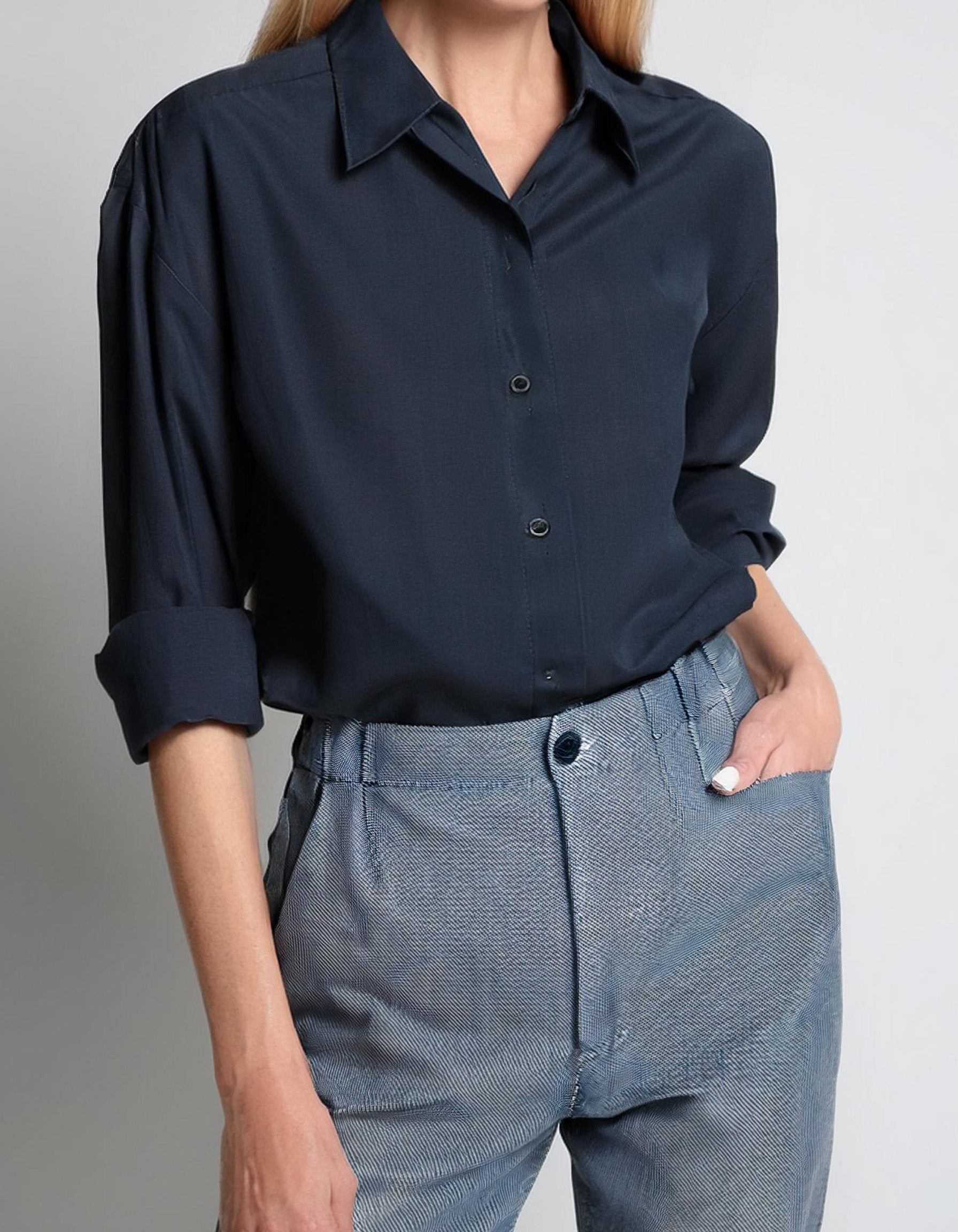 Navy Blue Casual Dress Shirt 2