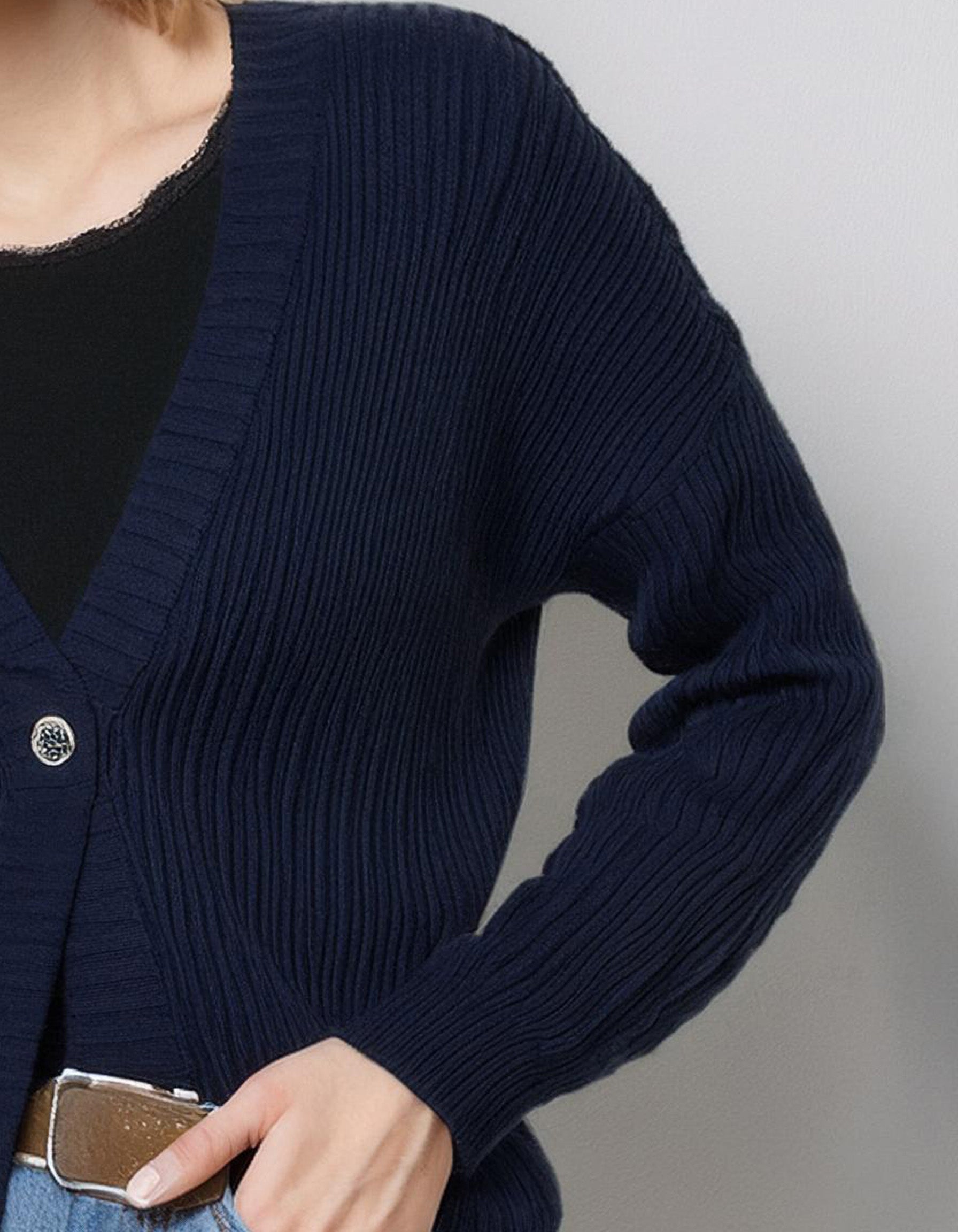 Navy Blue Crew Neck Cardigan 3