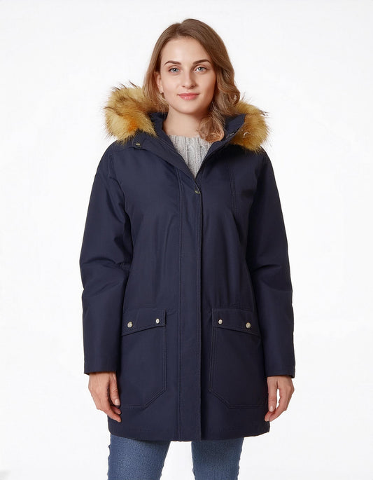 Navy Blue Hooded Parka Jacket with Drawstring