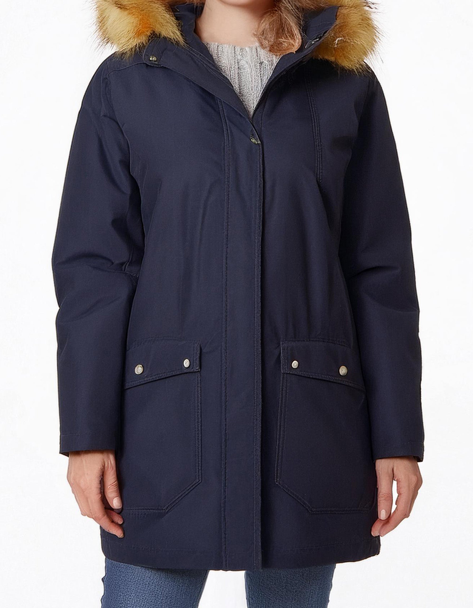 Navy Blue Hooded Parka Jacket with Drawstring 2