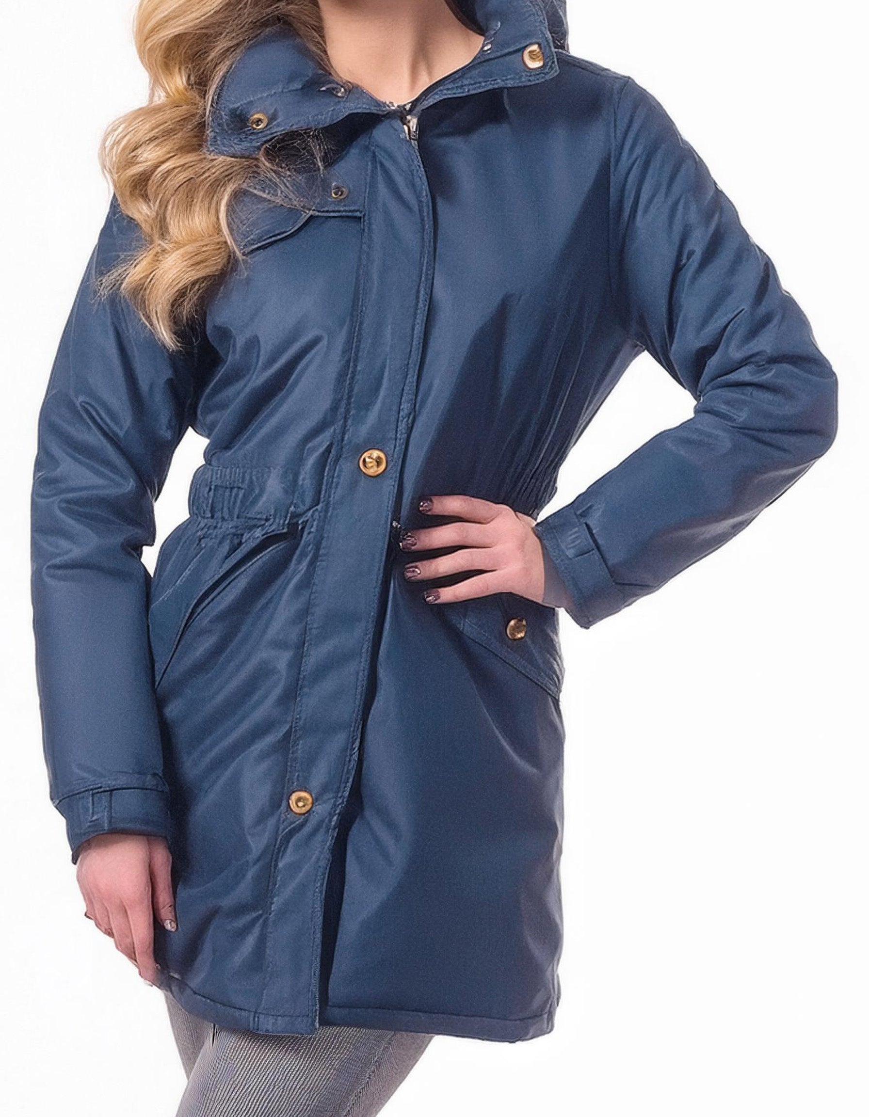 Navy Blue Padded Parka Jacket with Hood 2
