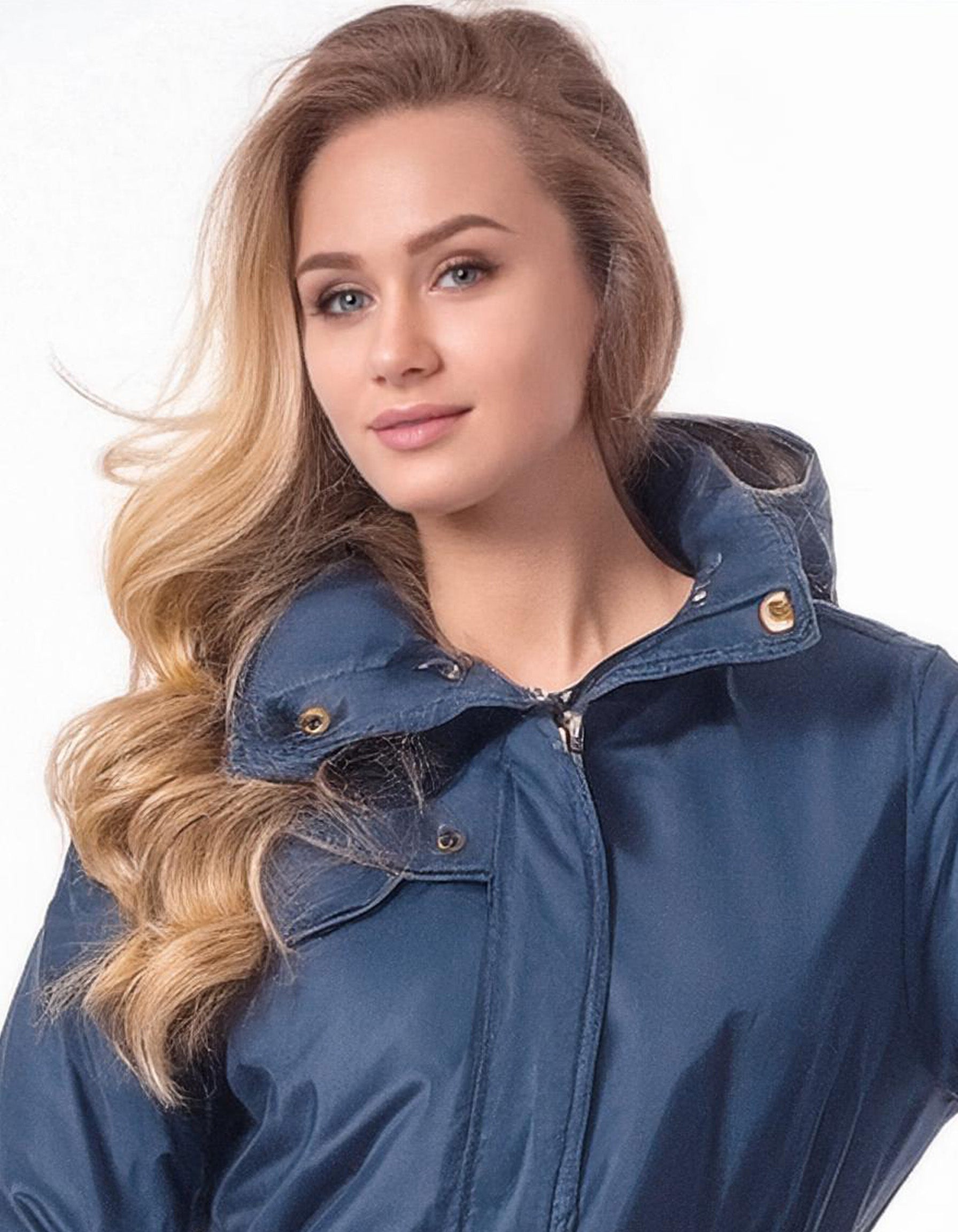 Navy Blue Padded Parka Jacket with Hood 4