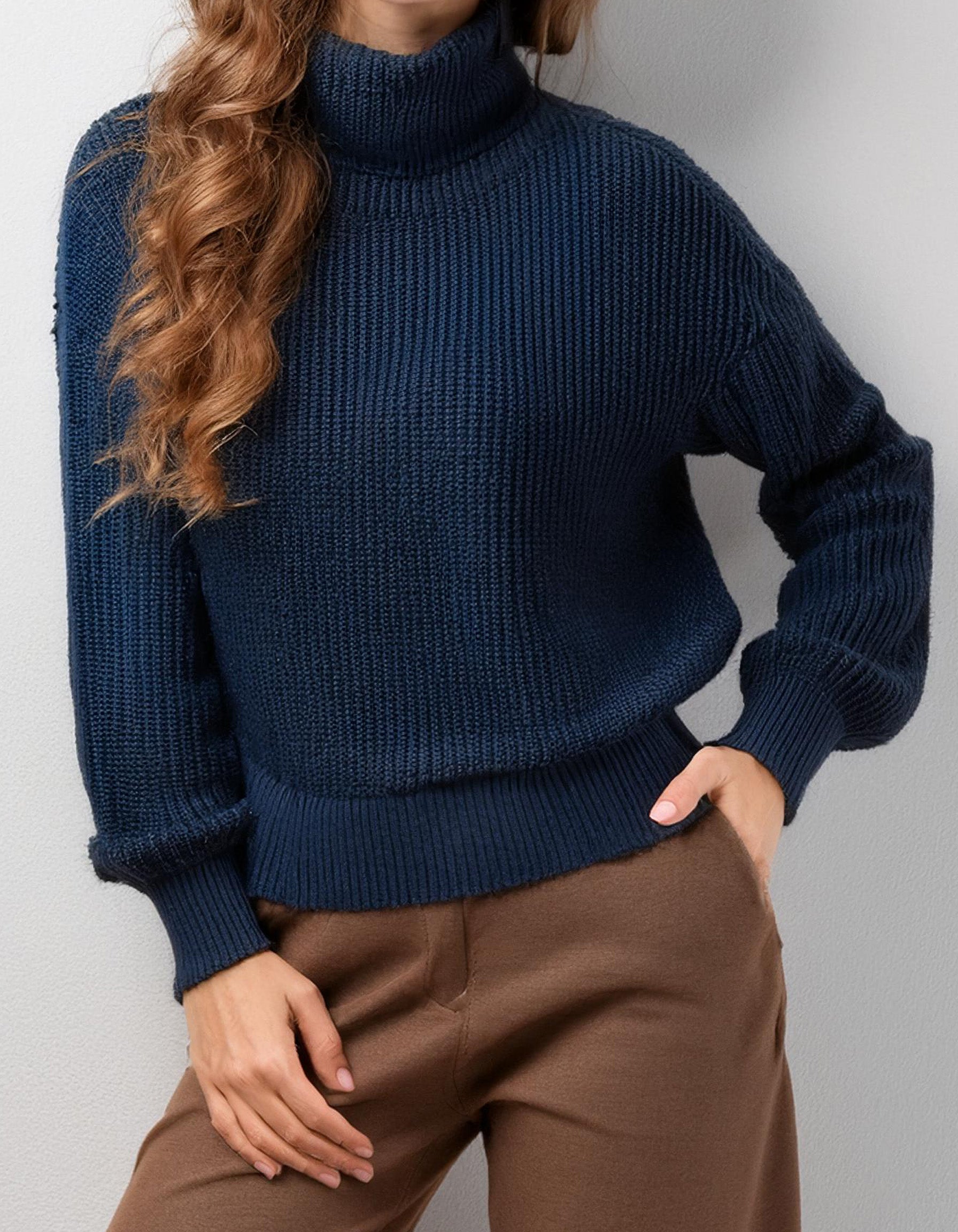 Navy Blue Textured Turtleneck Top 2