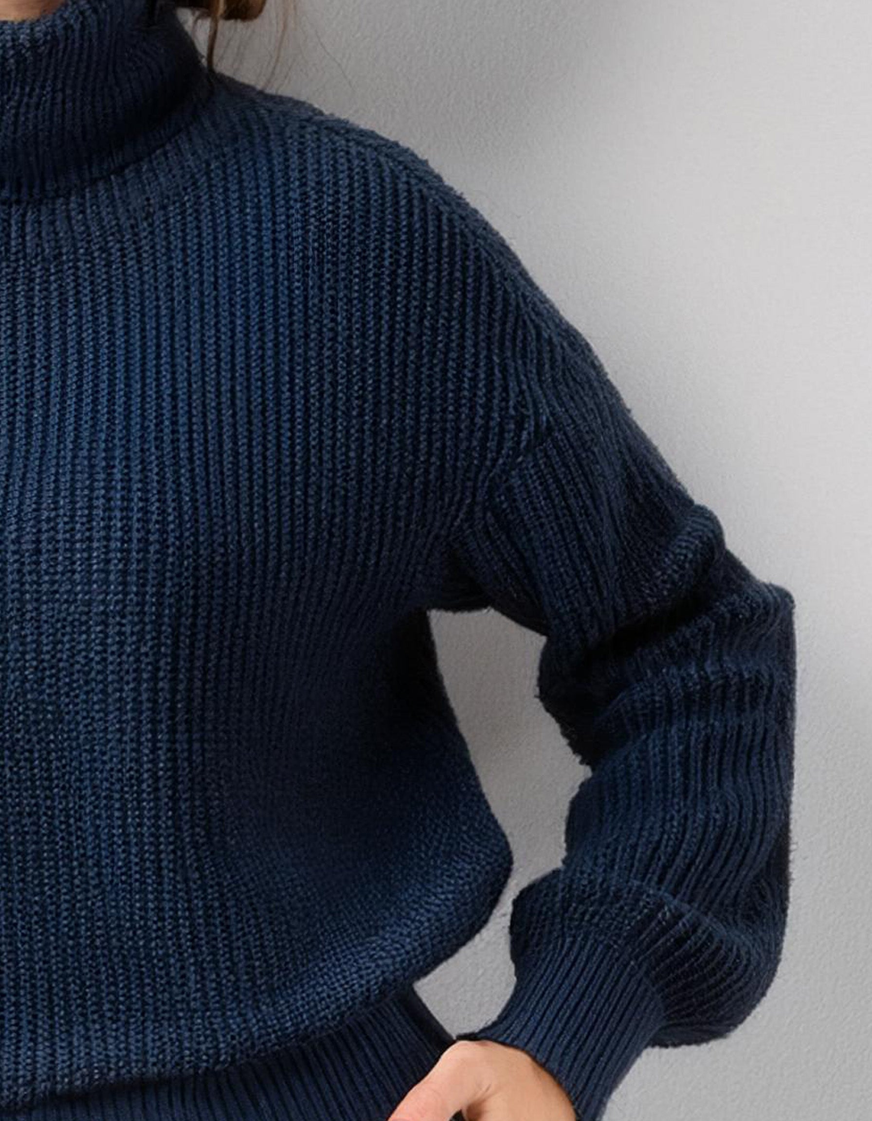 Navy Blue Textured Turtleneck Top 3