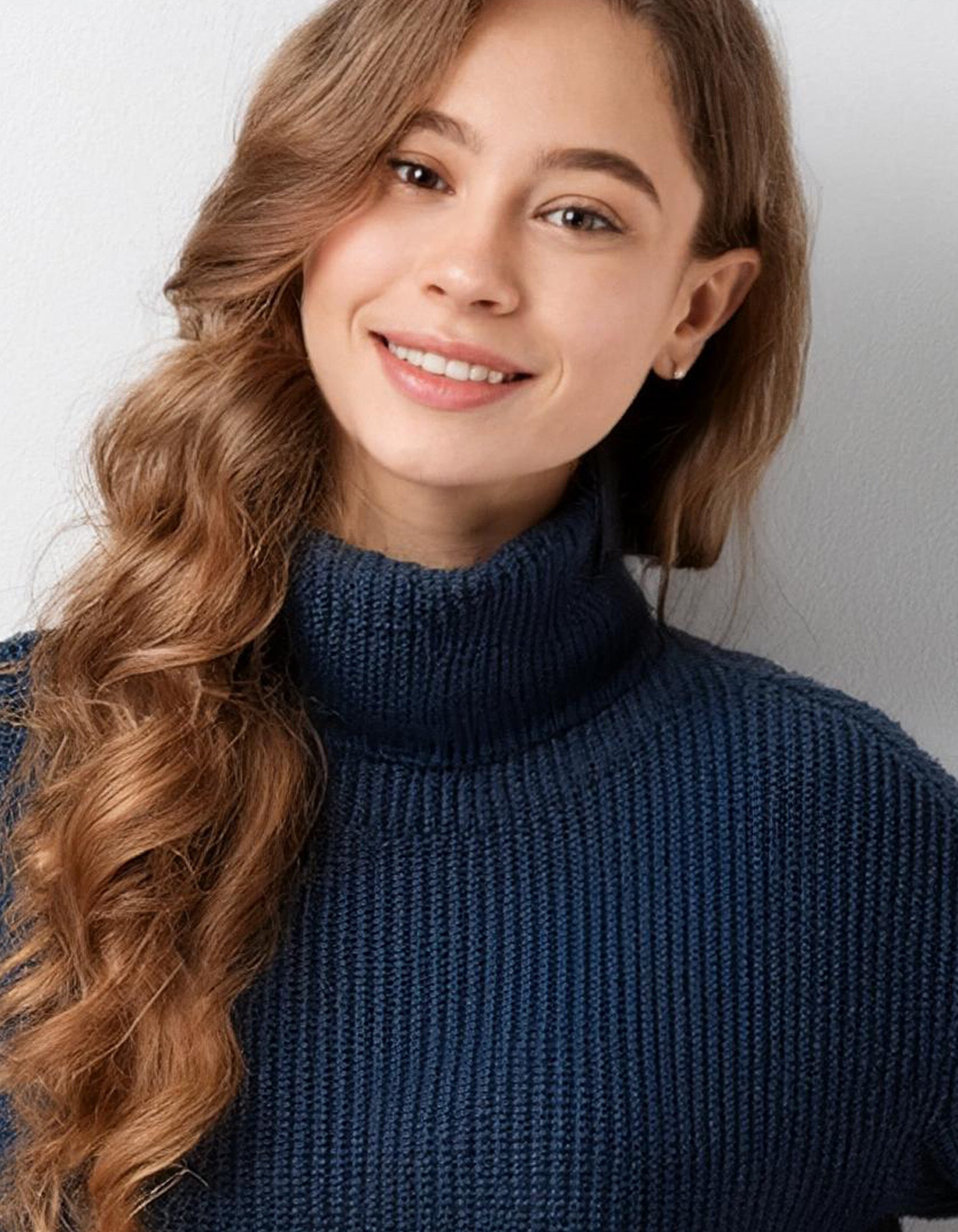 Navy Blue Textured Turtleneck Top 4