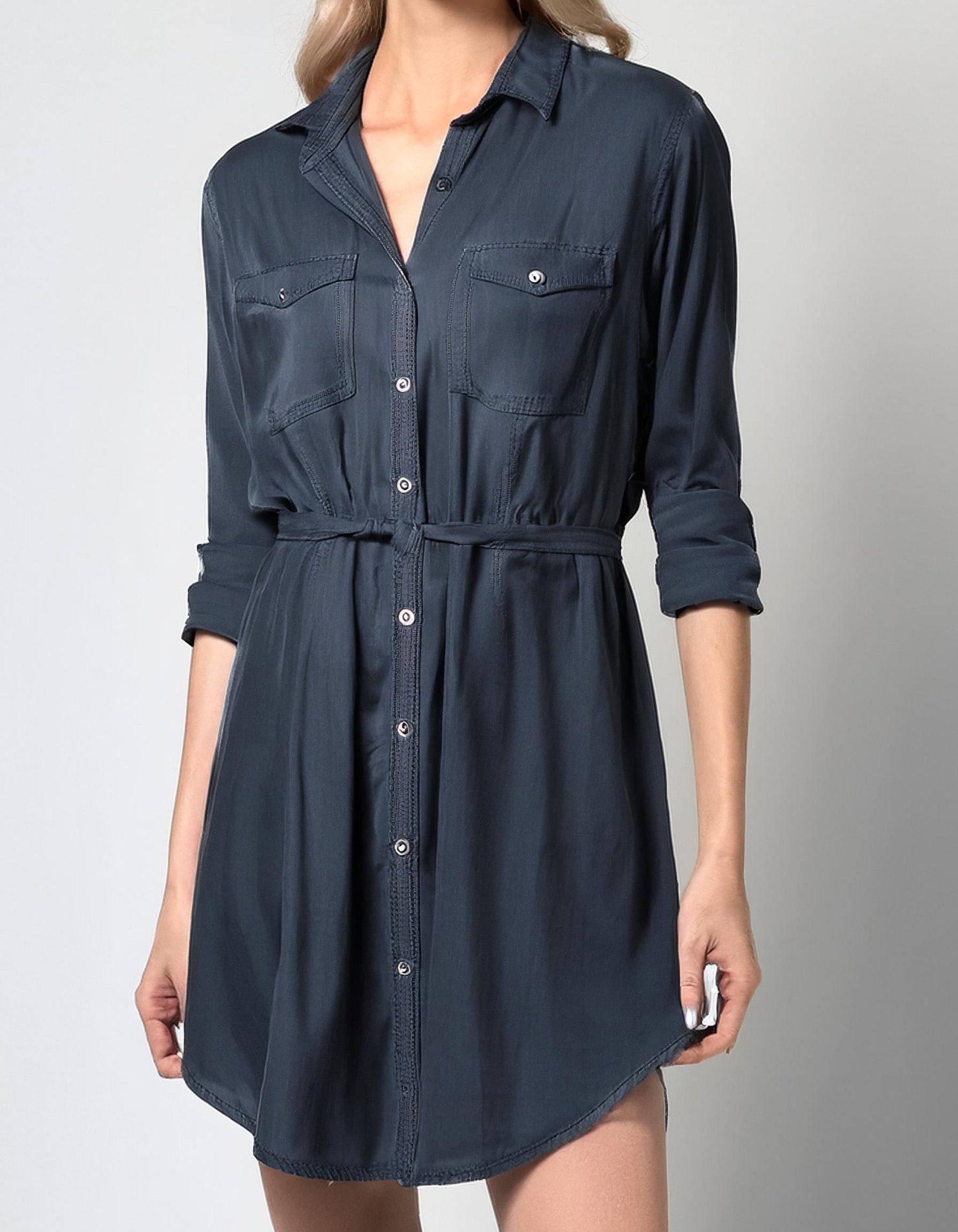 Navy Button-Down Shirt Dress 2