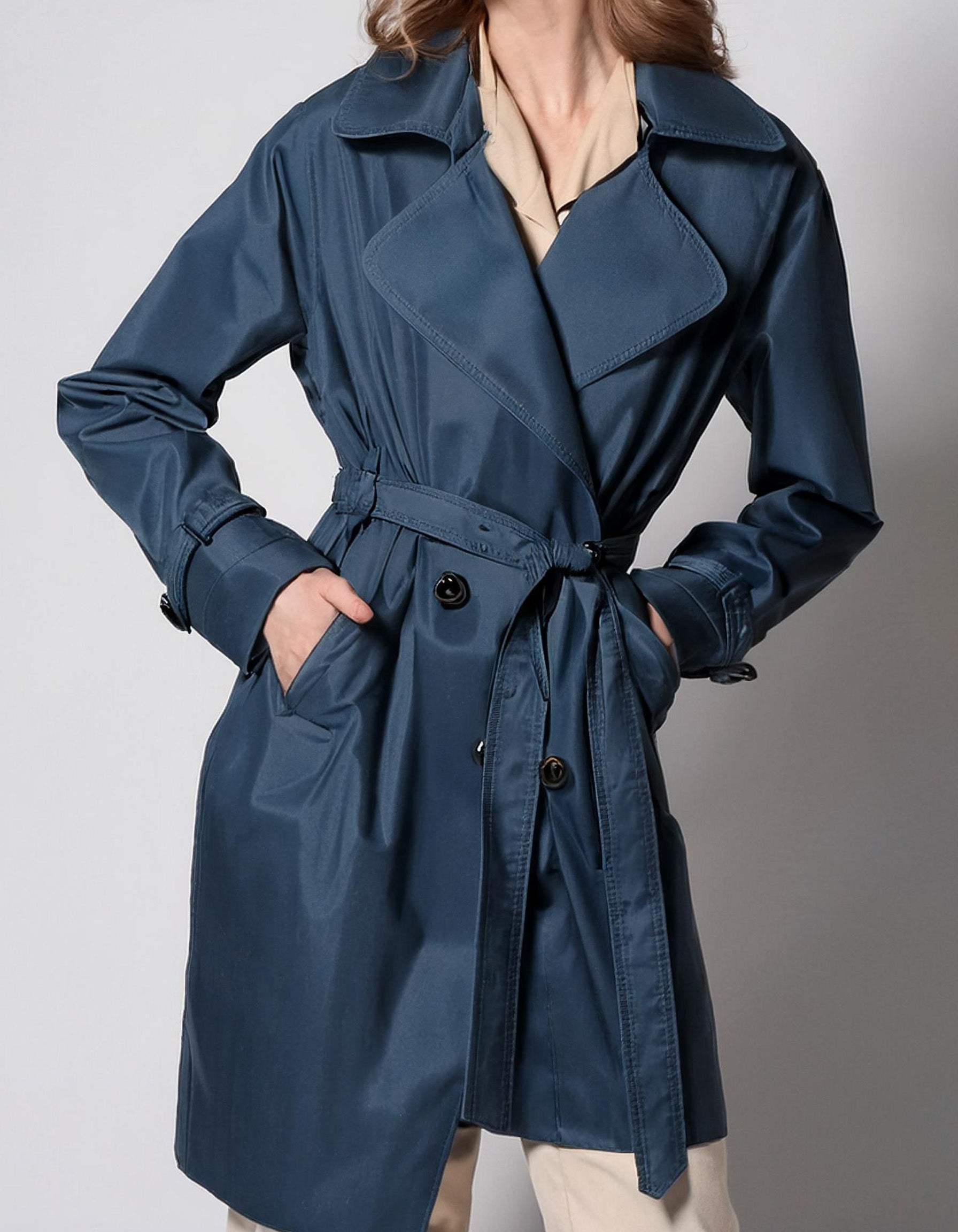 Navy Denim Trench Coats 2