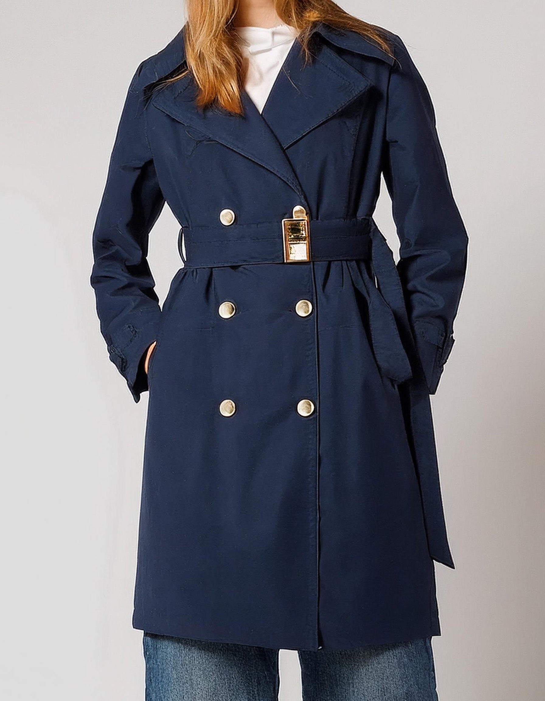 Navy Double-Breasted Trench Coats 2