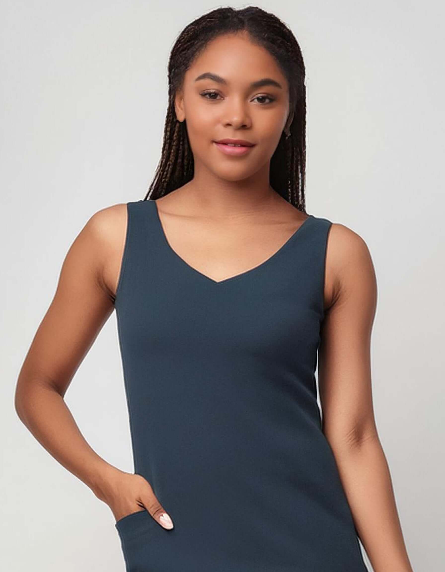 Navy Sleeveless Shift Dresses 4