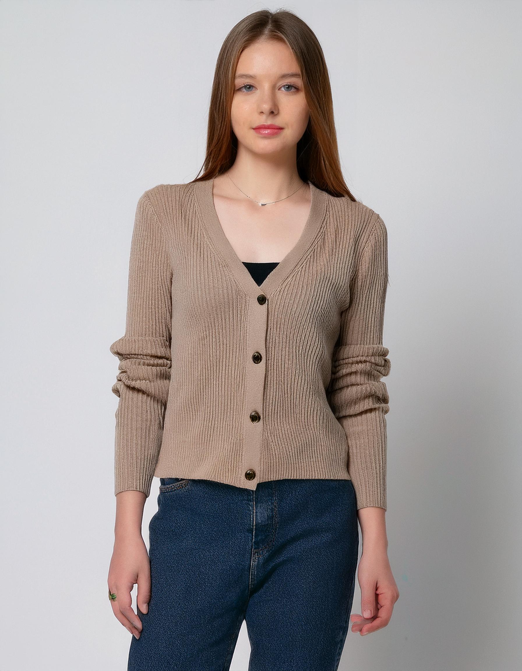 Oatmeal V-Neck Button-Up Cardigan
