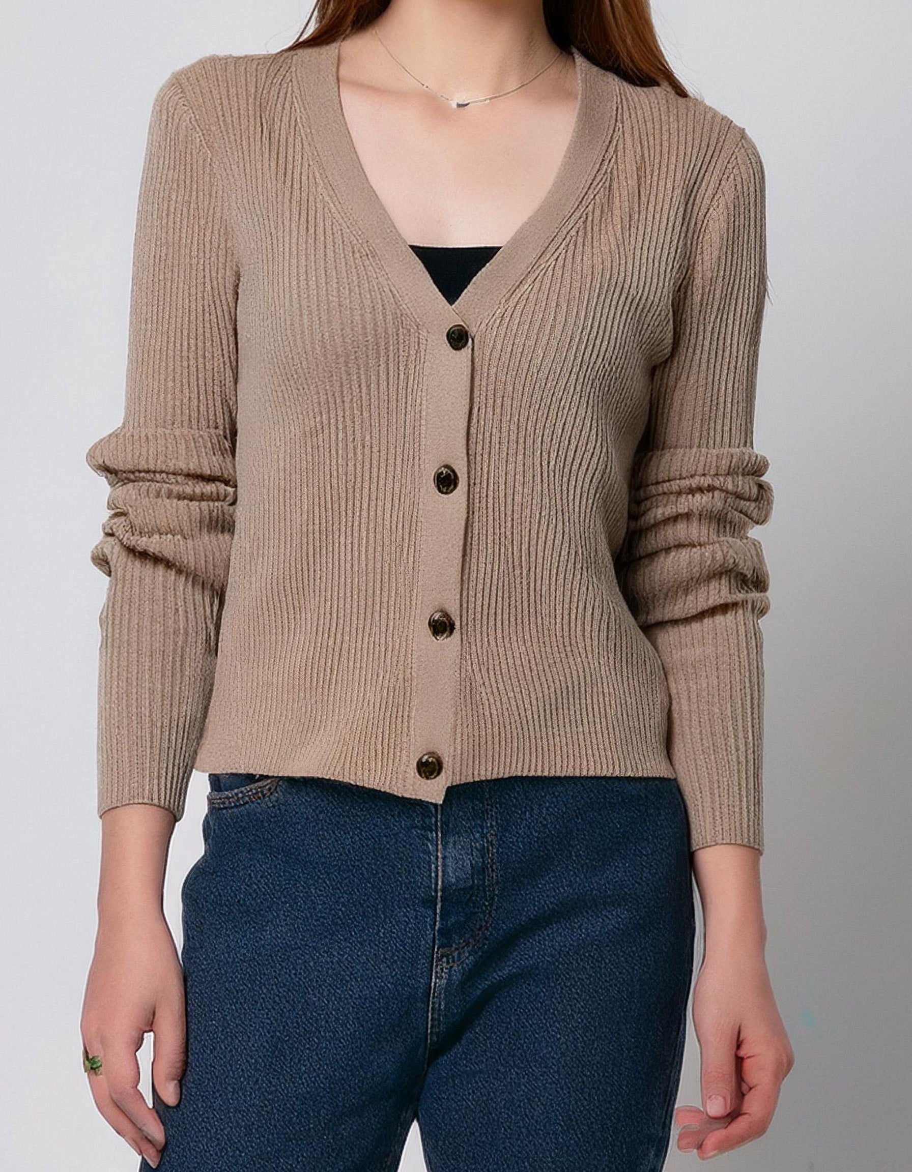 Oatmeal V-Neck Button-Up Cardigan 2