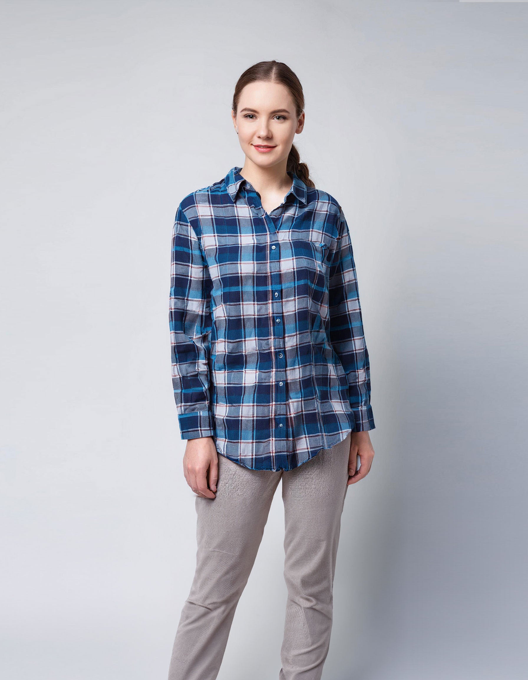 Ocean Blue Plaid Flannel Shirt 2