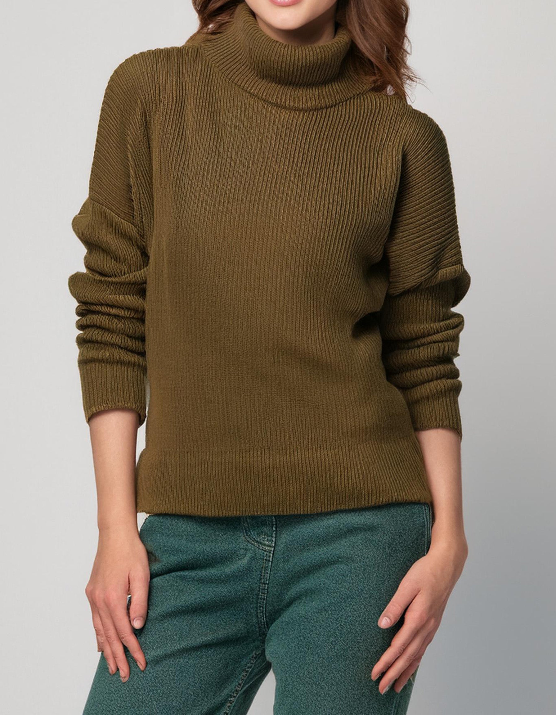 Olive Green Cozy Turtleneck Sweater 2