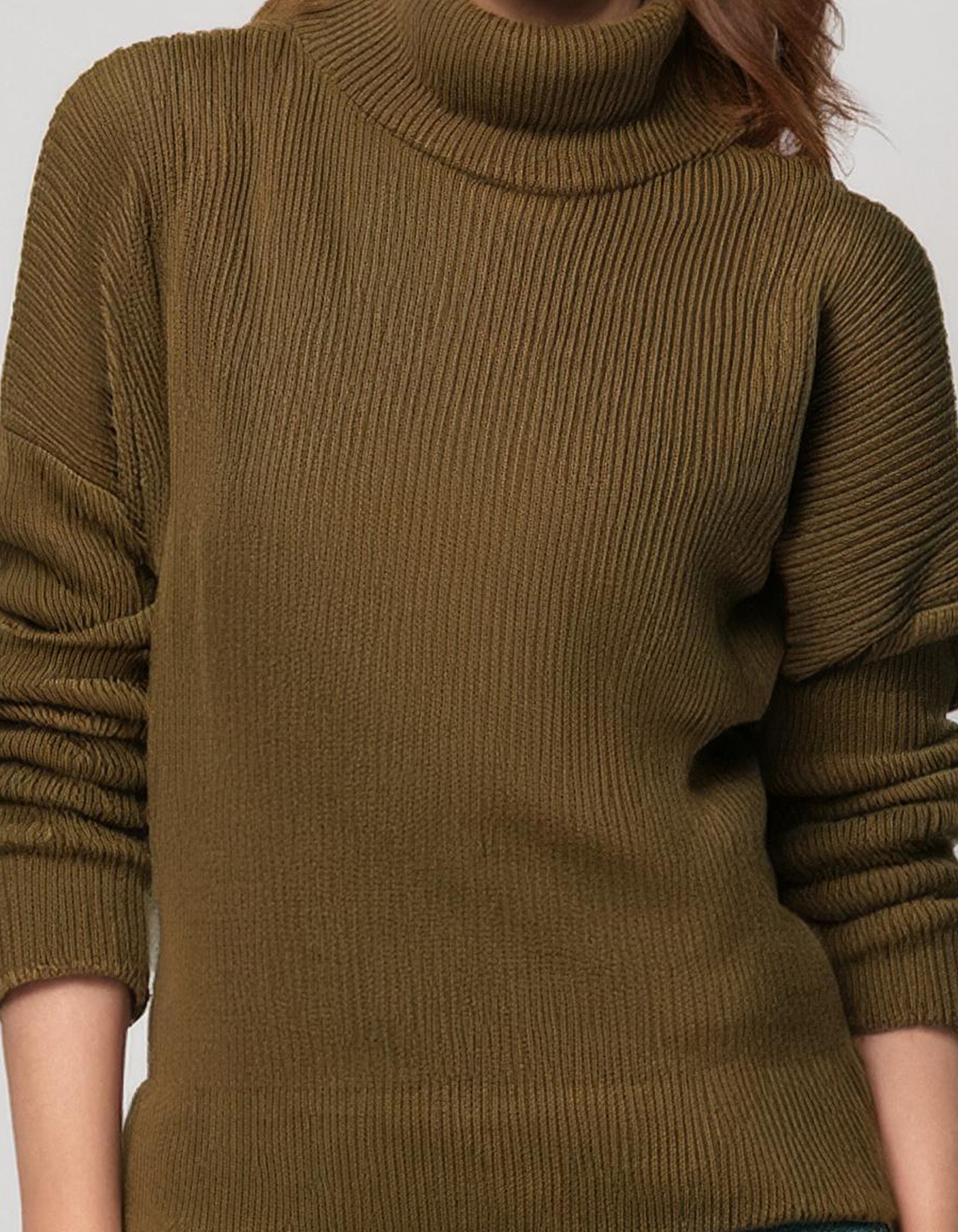 Olive Green Cozy Turtleneck Sweater 3