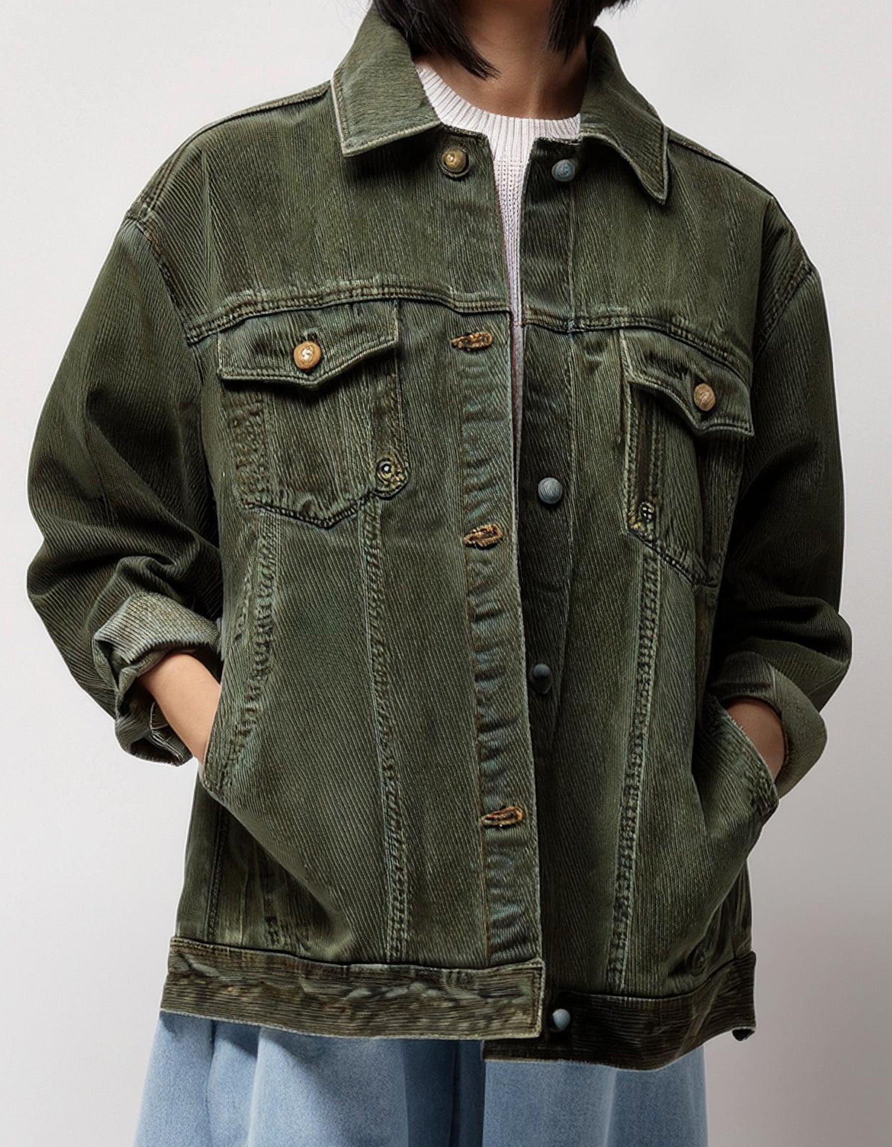 Olive Green Denim-Style Jacket 2