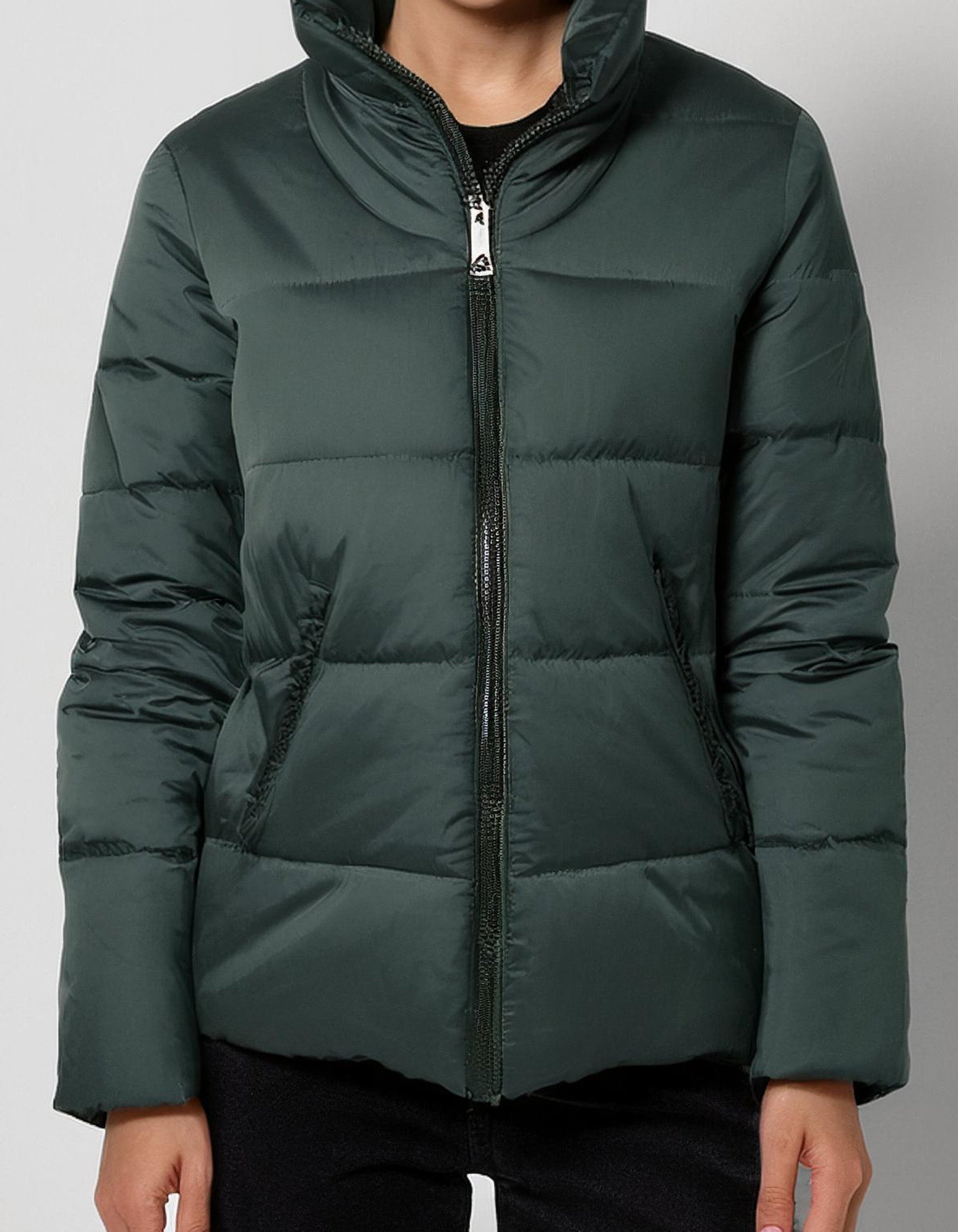 Olive Green Hooded Bomber Puffer Jacket 2