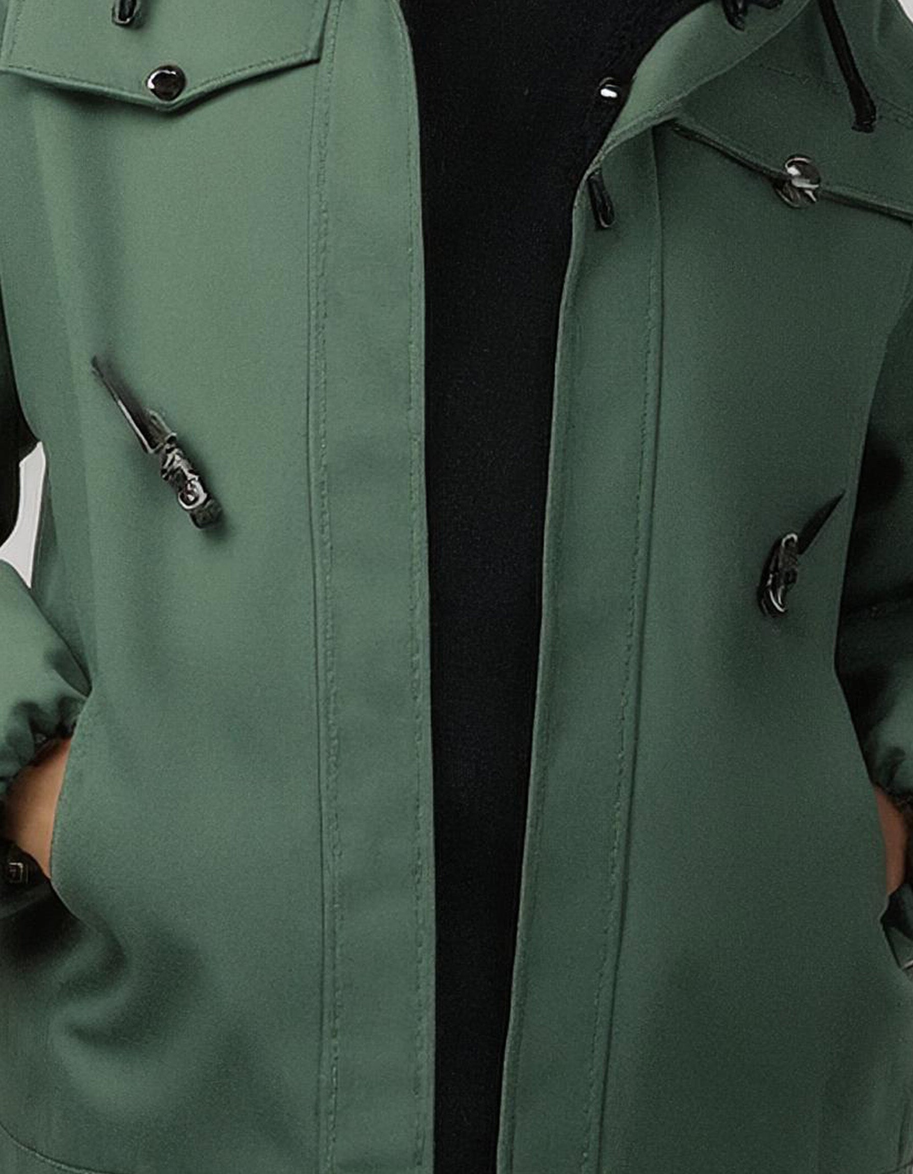 Olive Green Hooded Parka Jacket with Pockets 3