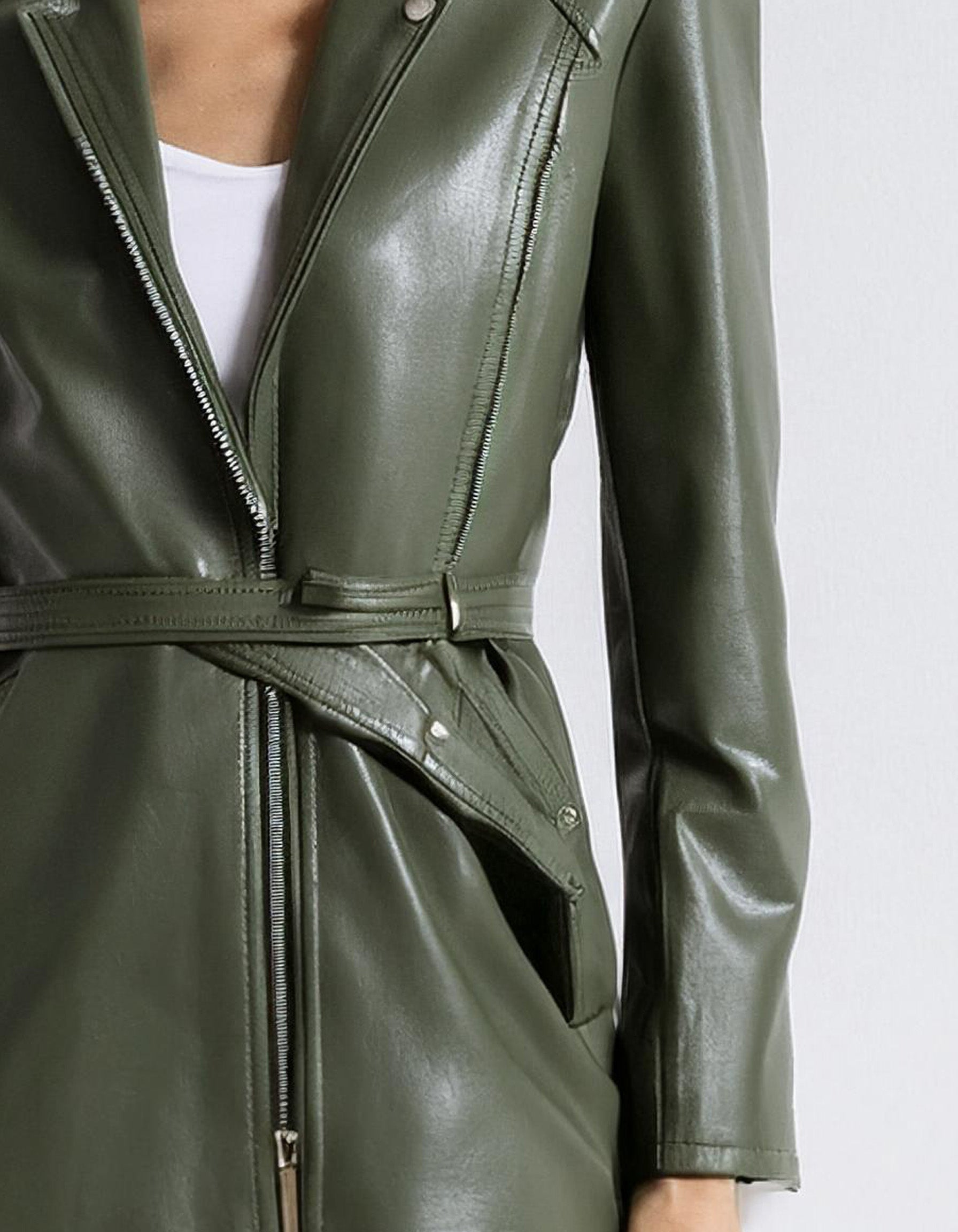 Olive Green Leather Blazer Jacket 3