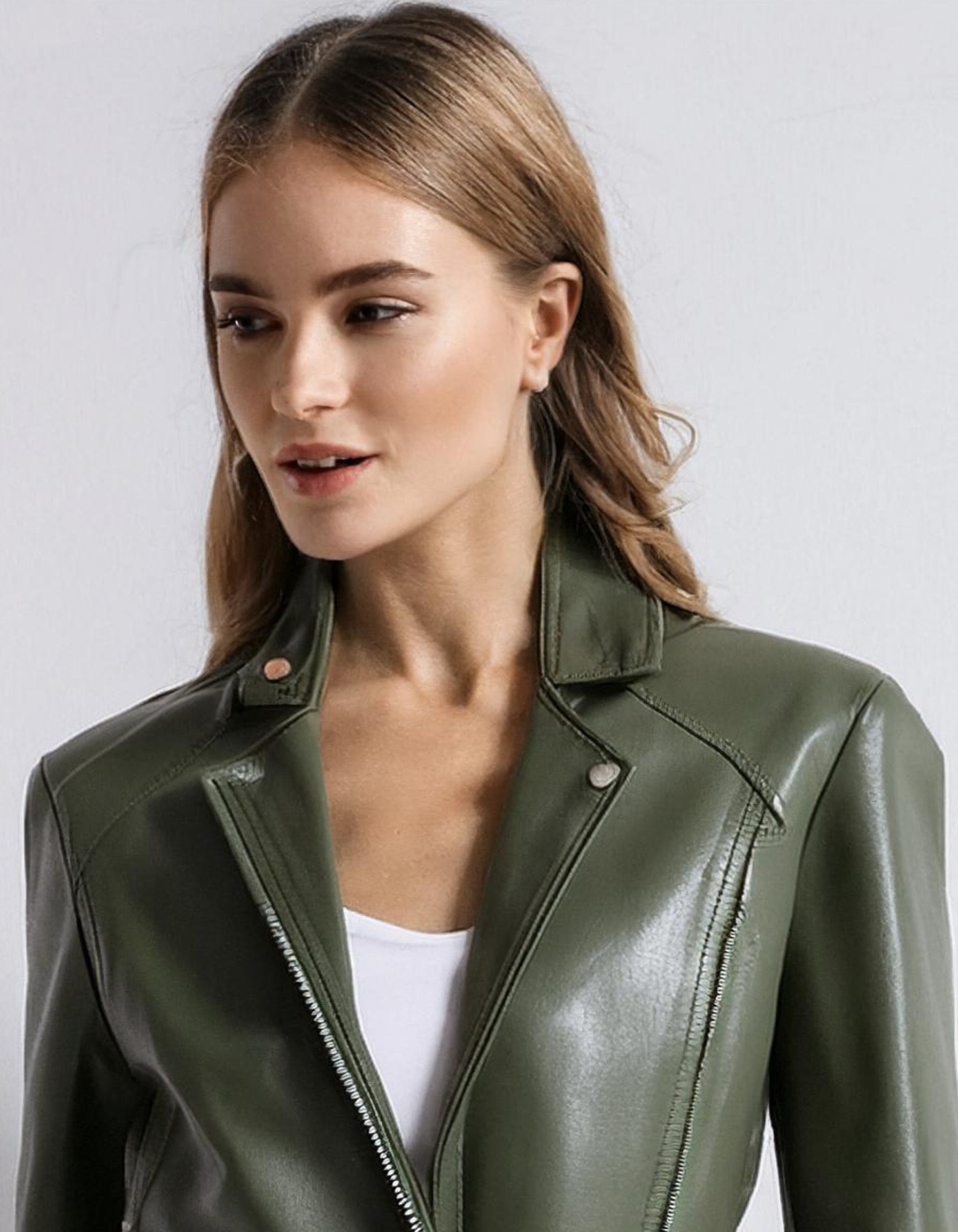 Olive Green Leather Blazer Jacket 4