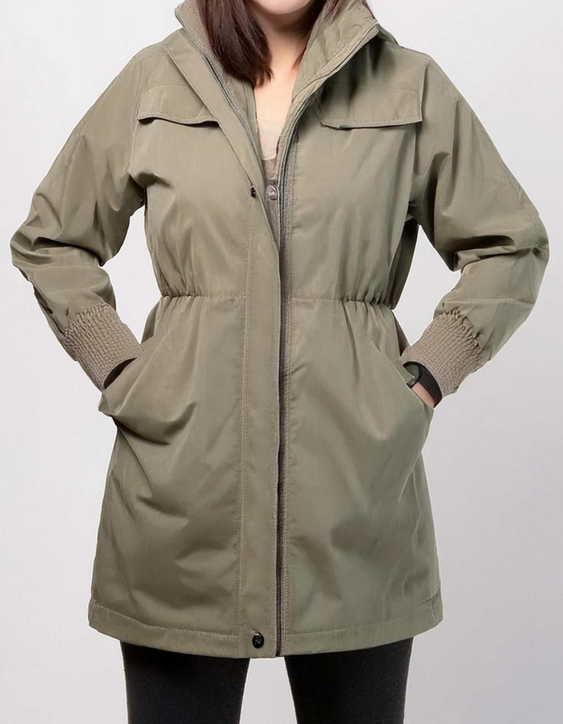 Olive Green Quilted Parka with Adjustable Waist 2
