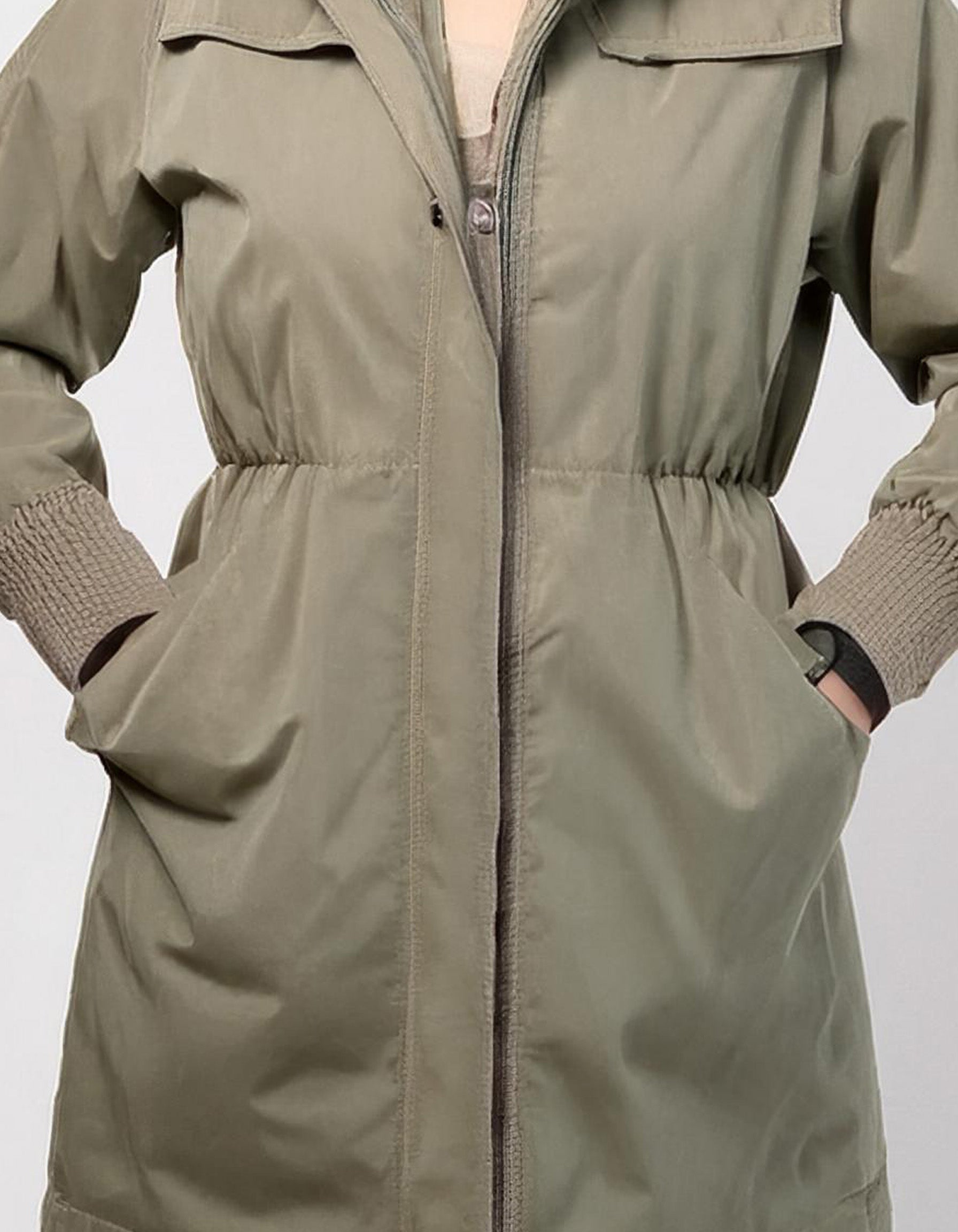 Olive Green Quilted Parka with Adjustable Waist 3