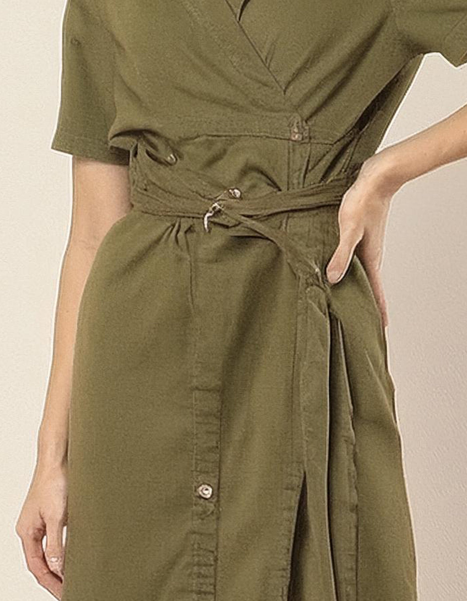 Olive Green Short Wrap Dress 3