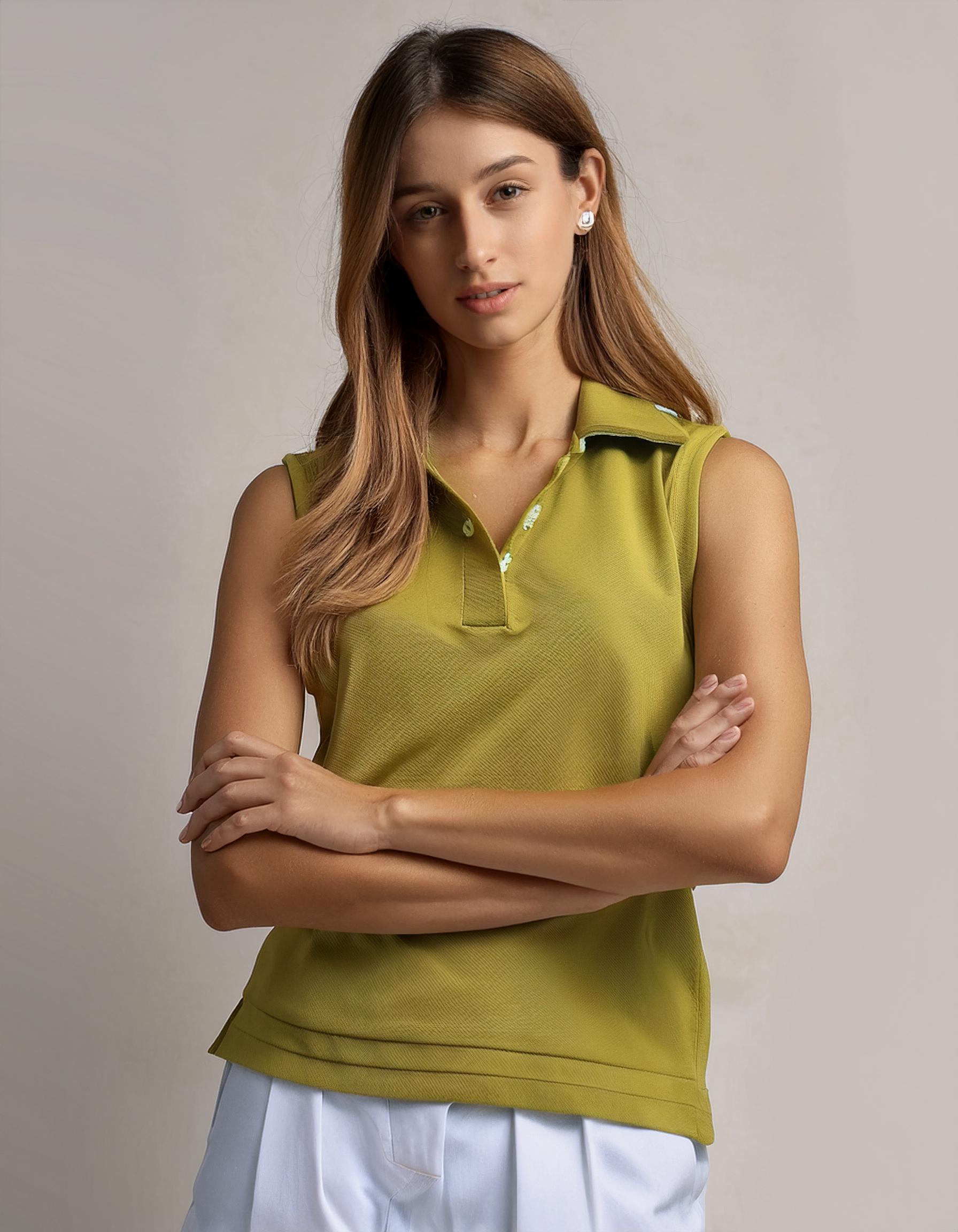 Olive Green Sleeveless Polo Shirt