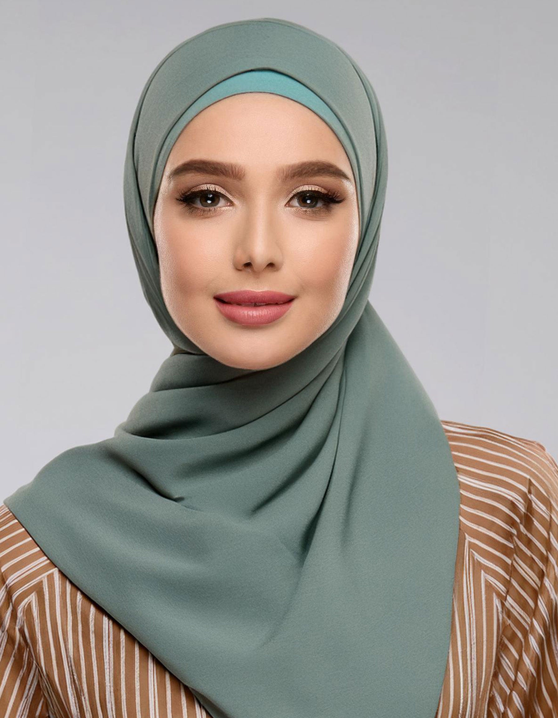 Olive Green Striped Hijab 2