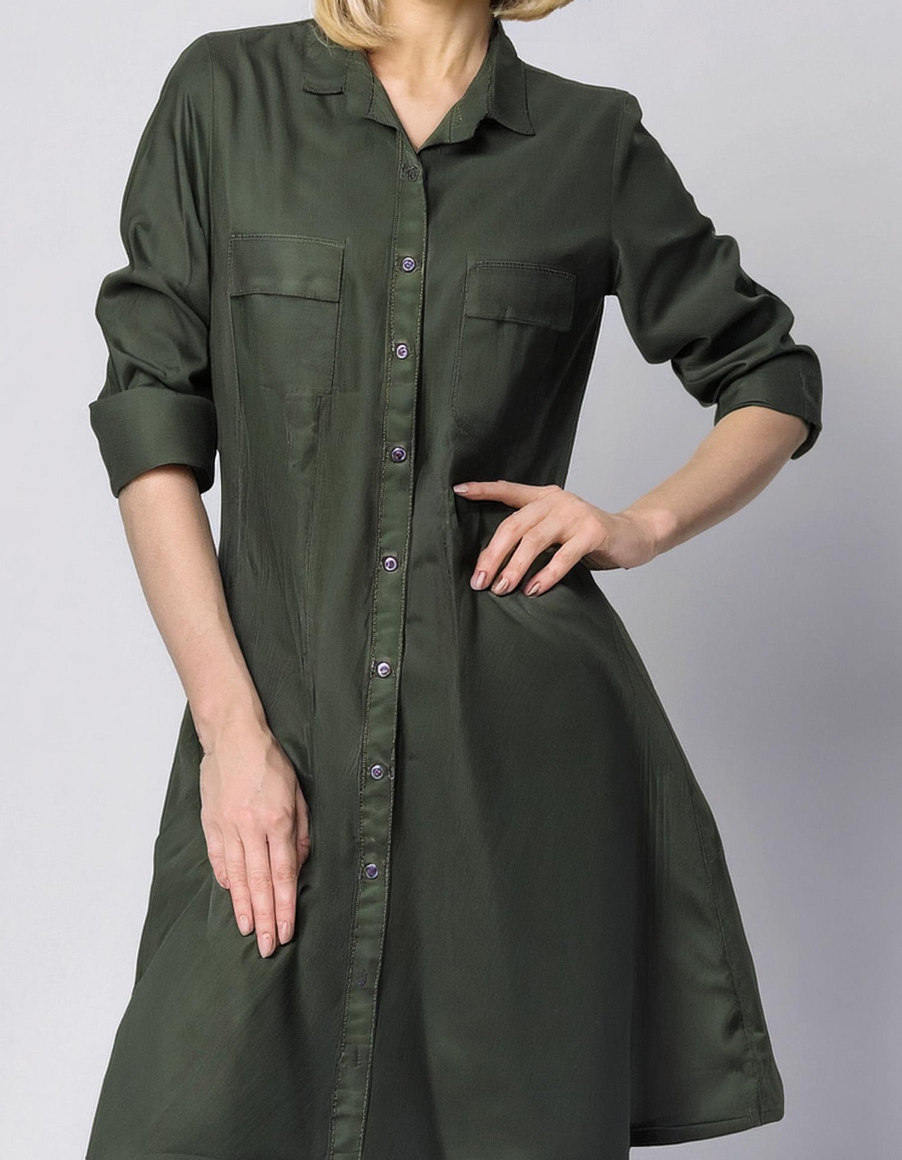Olive Green Utility Shirt Dress - Kala Wear Shirt Dresses Olive Green Utility Shirt Dress - Kala Wear Shirt Dresses