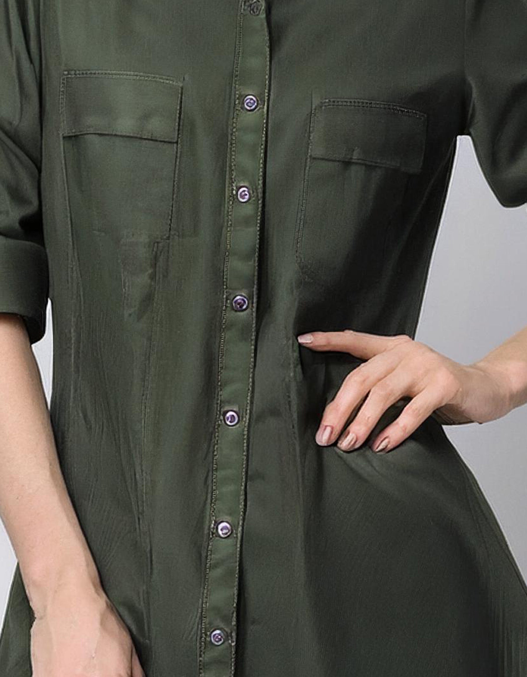 Olive Green Utility Shirt Dress 3
