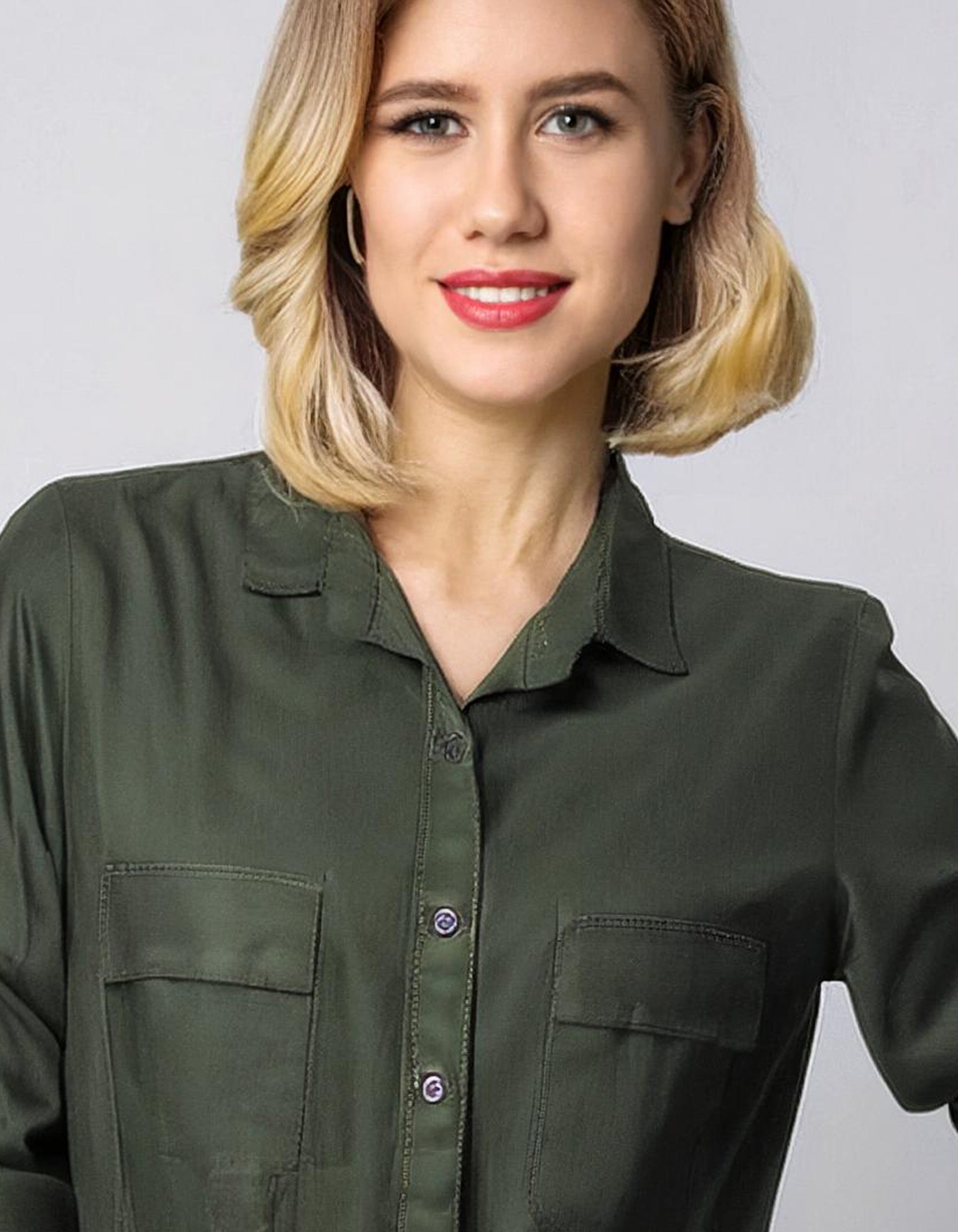 Olive Green Utility Shirt Dress 4