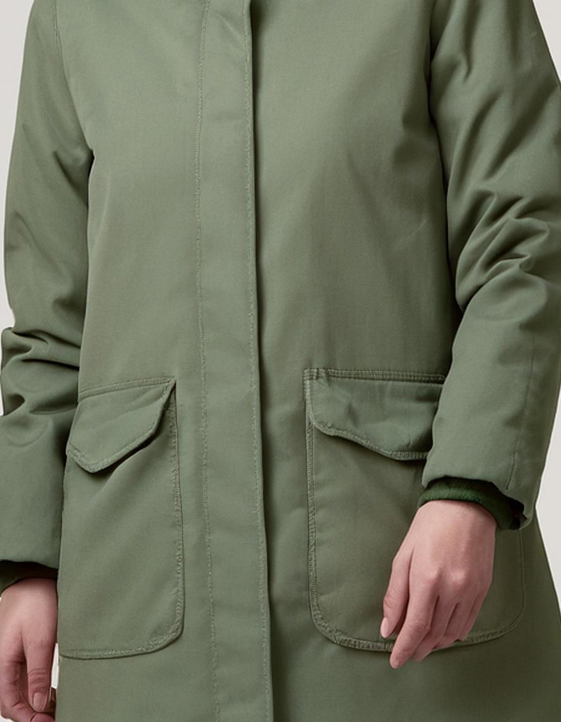 Olive Hooded Parka with Snap Buttons and Pockets 3