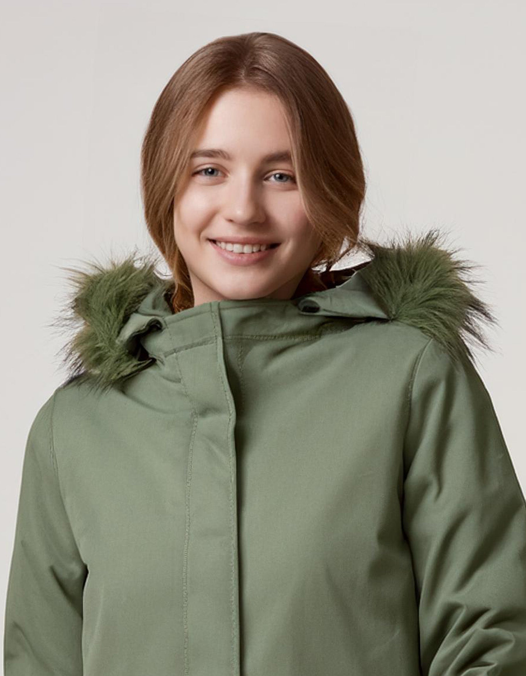 Olive Hooded Parka with Snap Buttons and Pockets 4