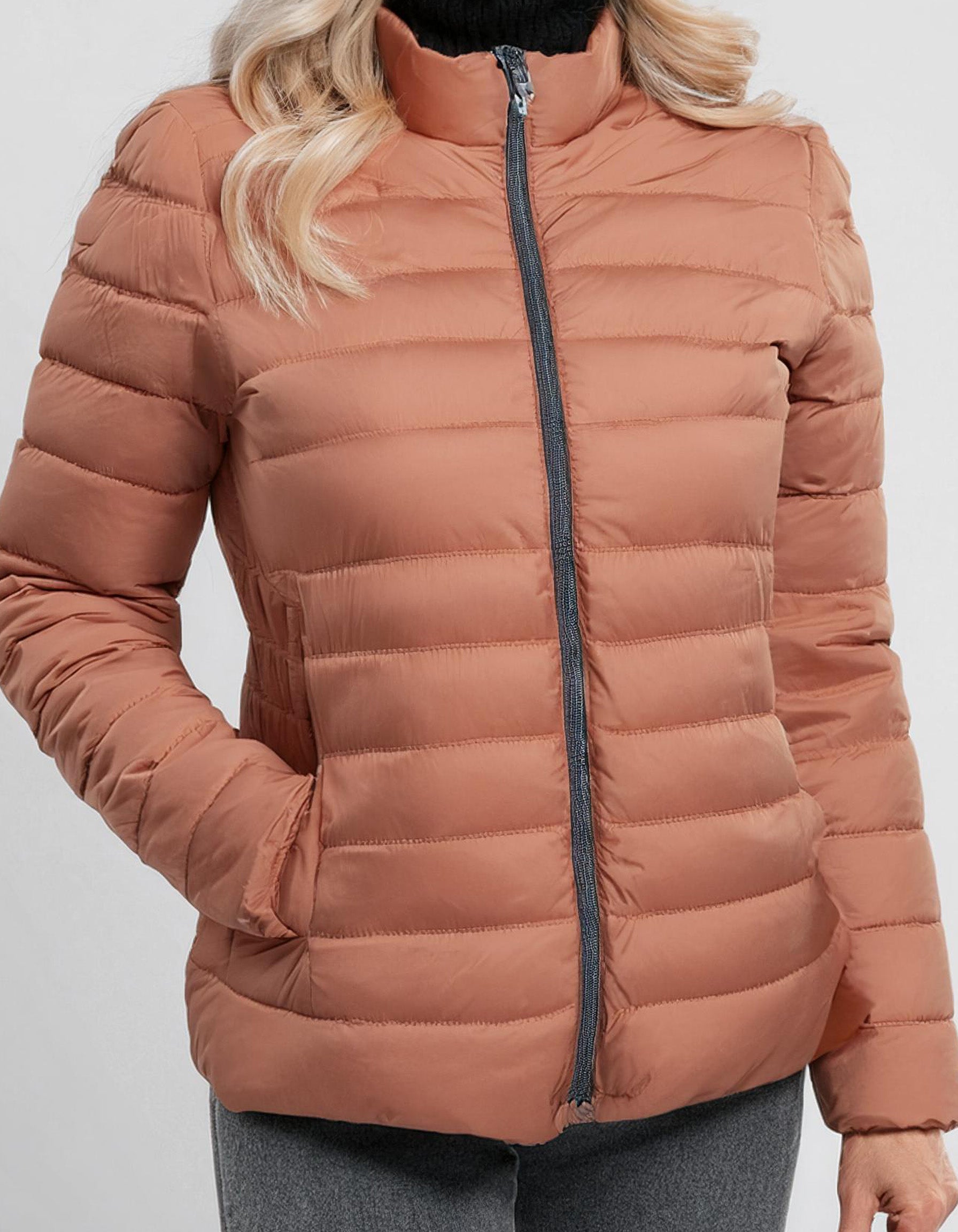 Peach Quilted Zip-Up Puffer Jacket 2
