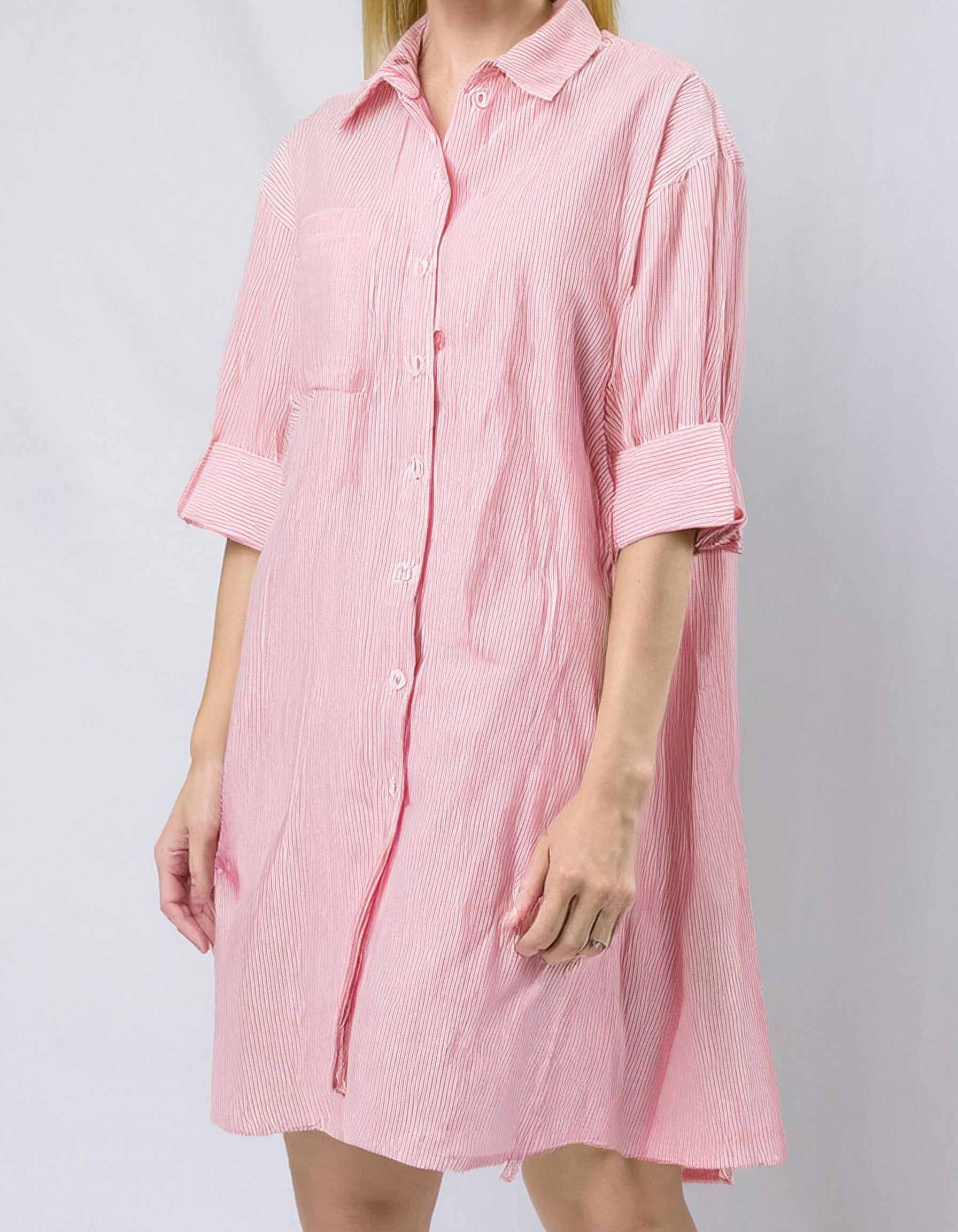 Pink Linen Shirt Dress 2