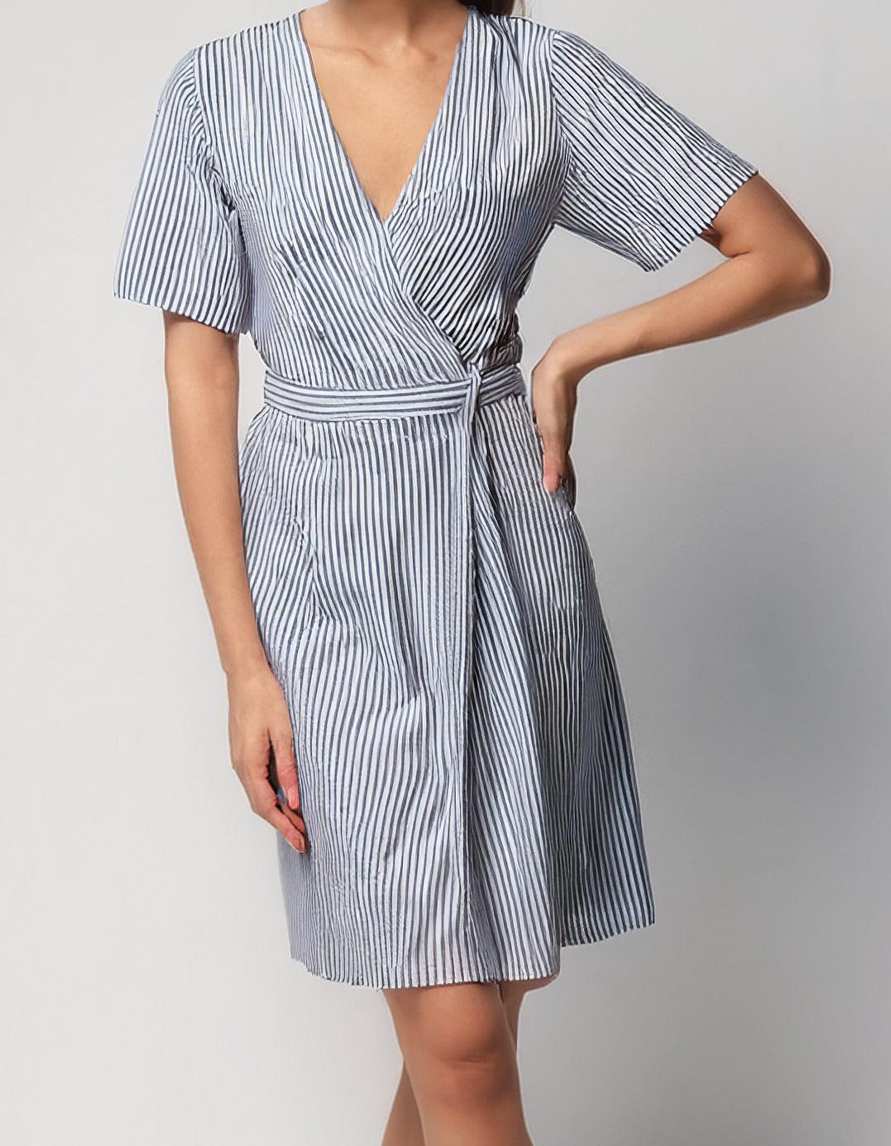 Powder Blue Button-Front Shift Dresses 2