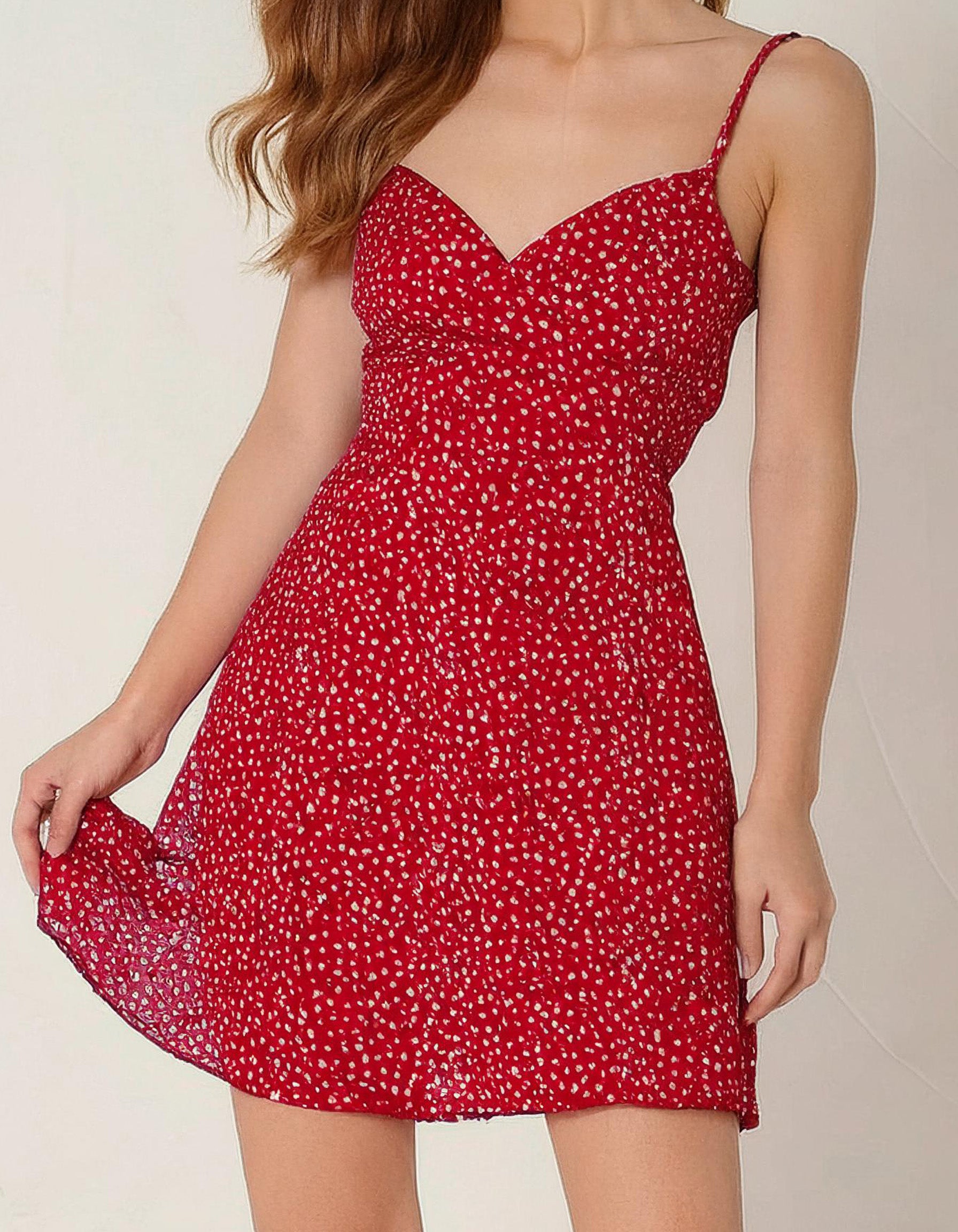 Red Floral A-Line Dress with Ruffled Hem 2