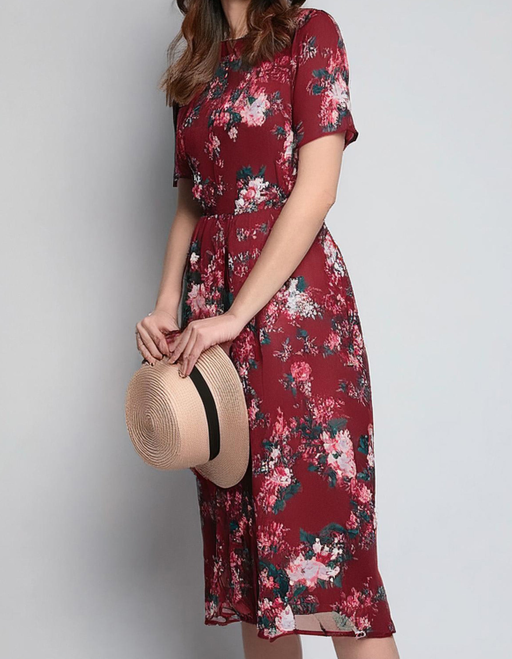 Red Floral Wrap Midi Dress 2