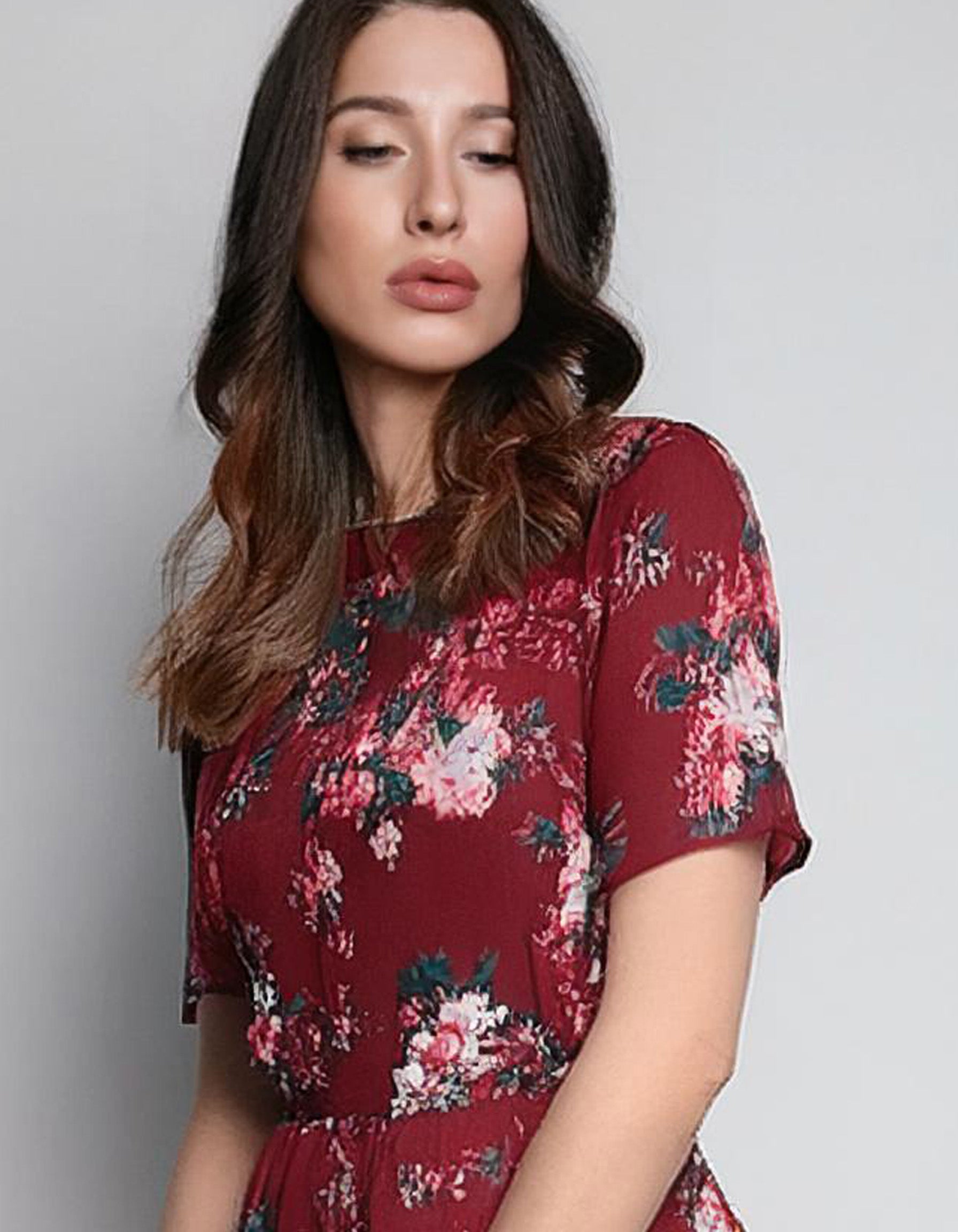 Red Floral Wrap Midi Dress 4