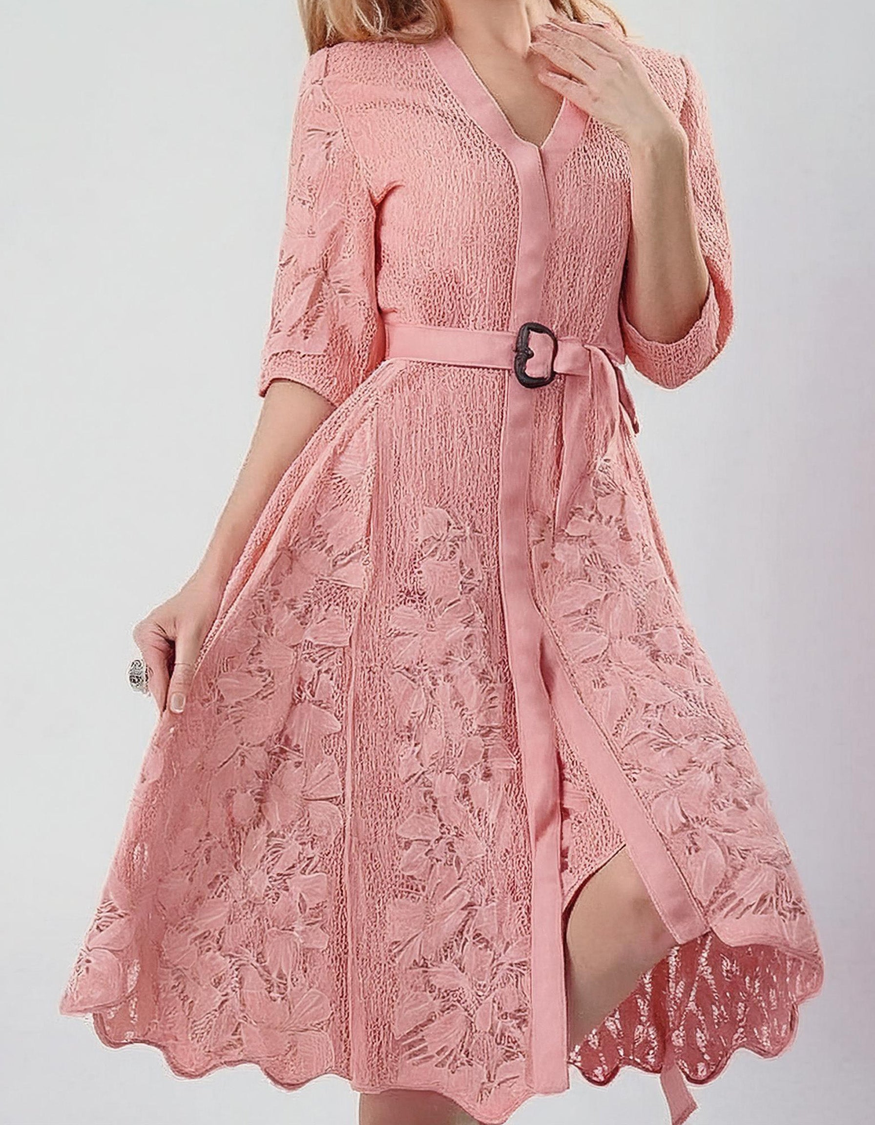 Romantic Pink Lace Midi Dress 2