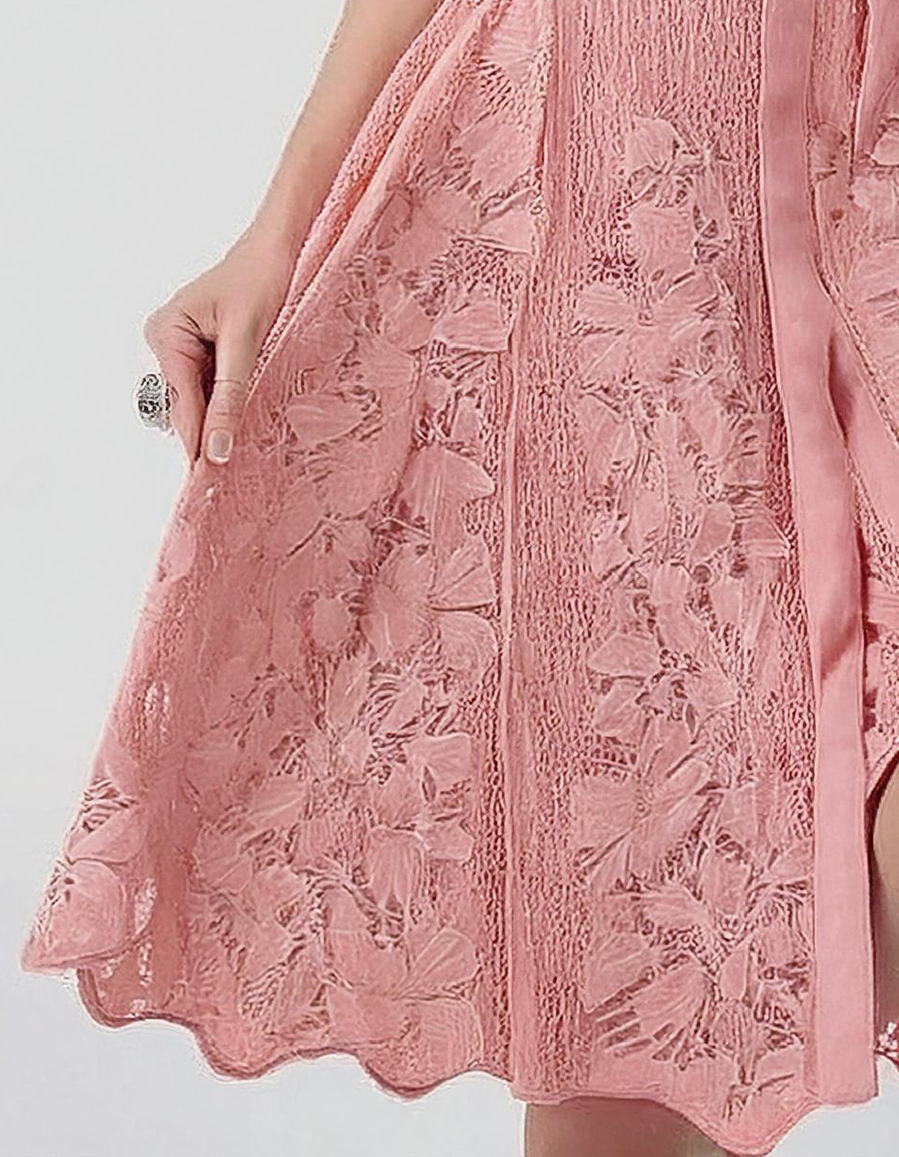 Romantic Pink Lace Midi Dress 3