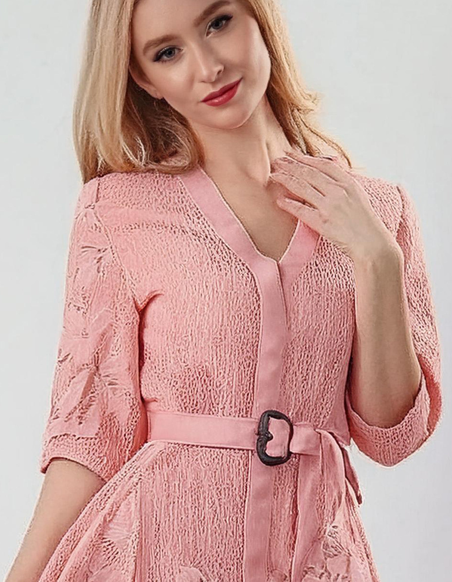 Romantic Pink Lace Midi Dress 4