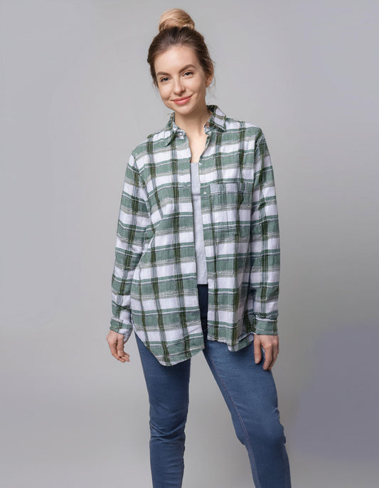 Sage Green Plaid Flannel Shirt