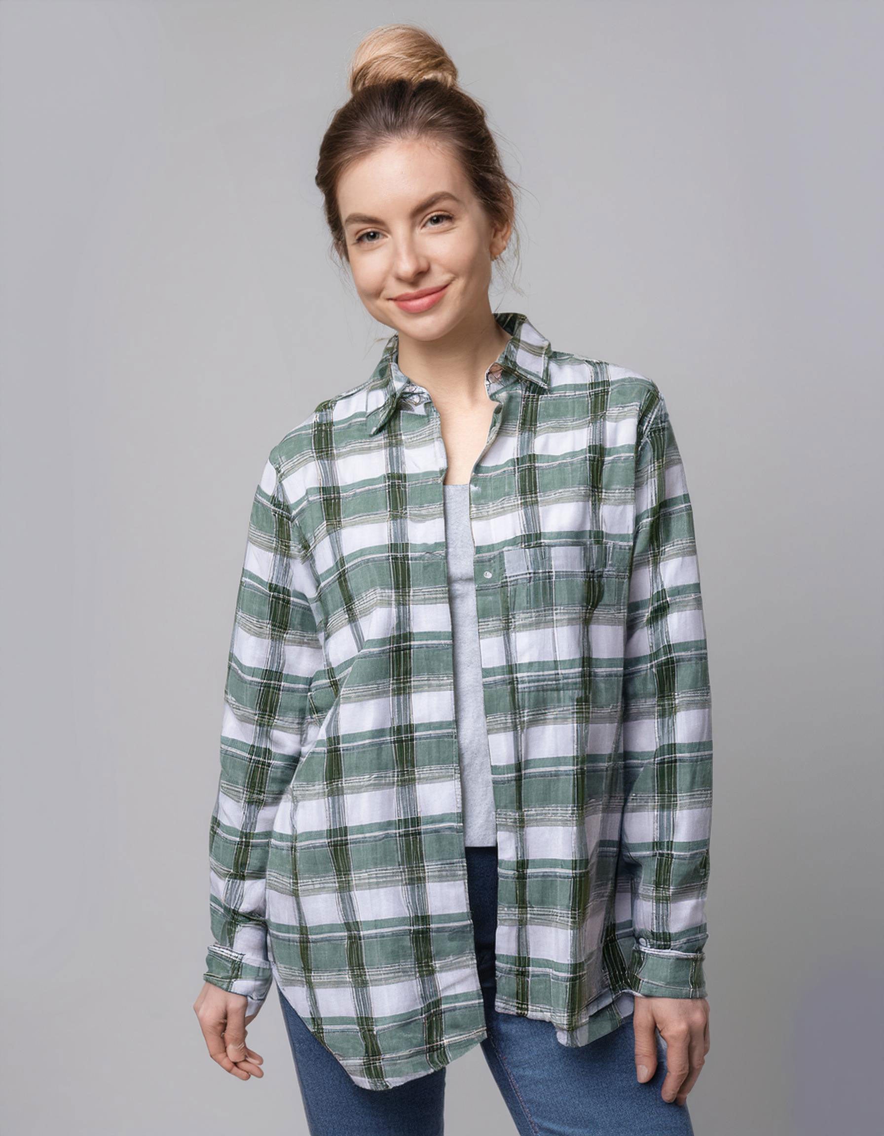 Sage Green Plaid Flannel Shirt 2