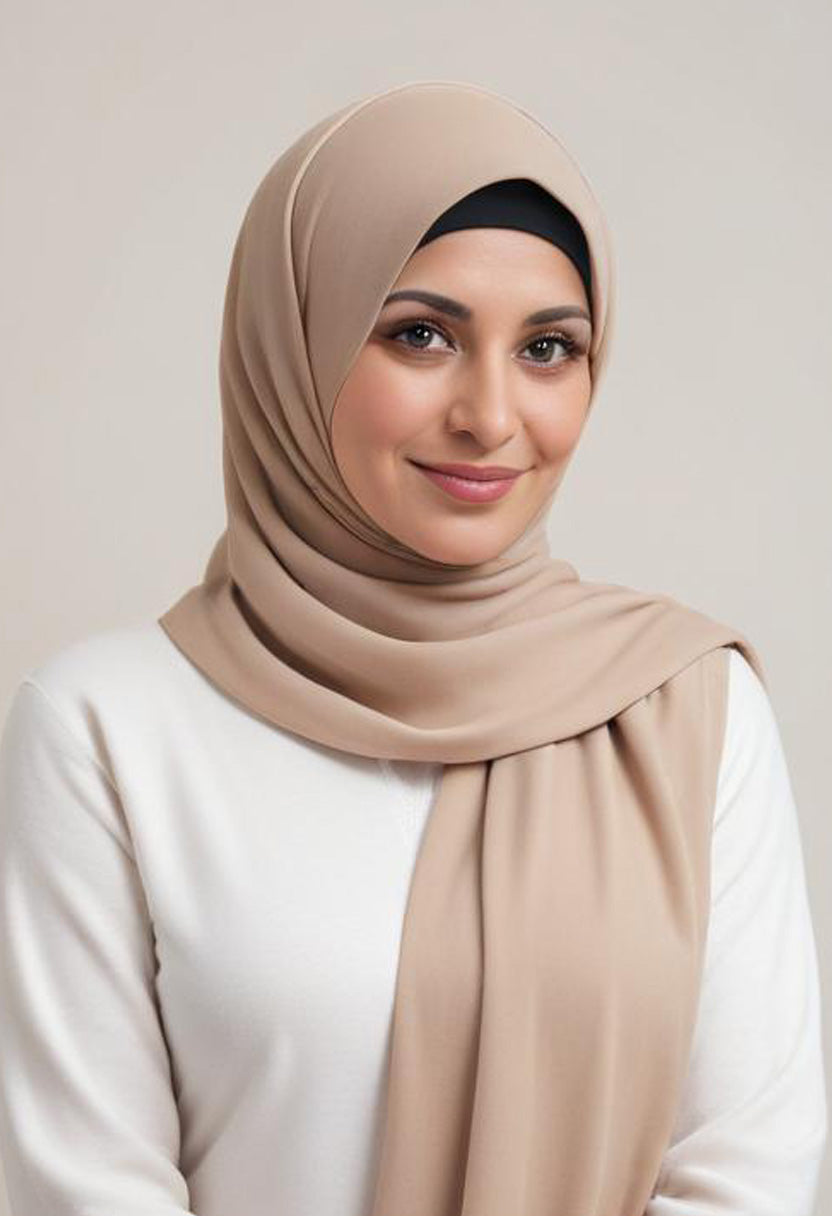 Sandy Beige Pleated Hijab 2